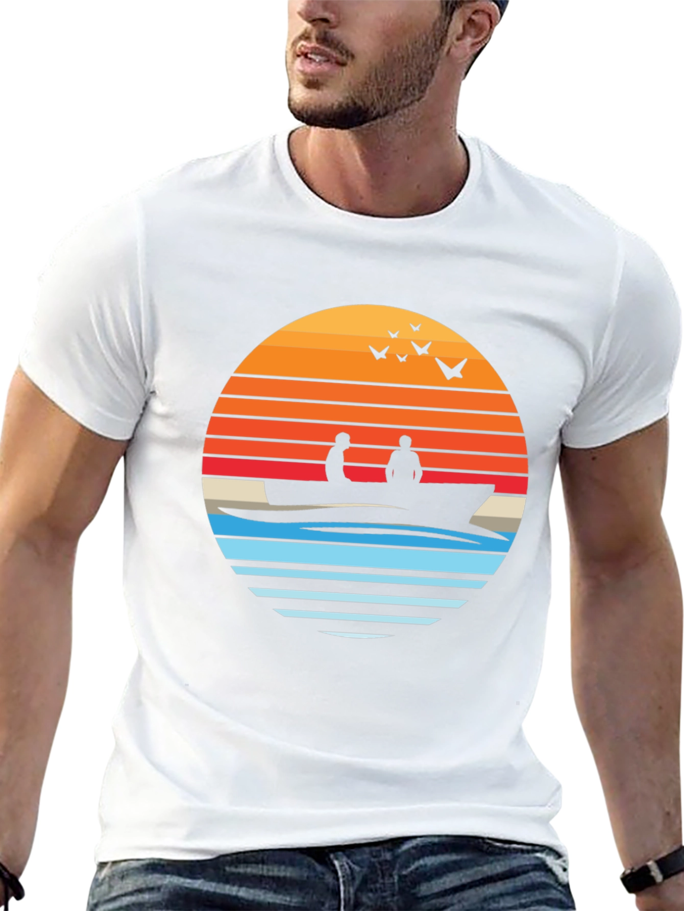 Black Sunset Silhouette Boat T-Shirt view 13