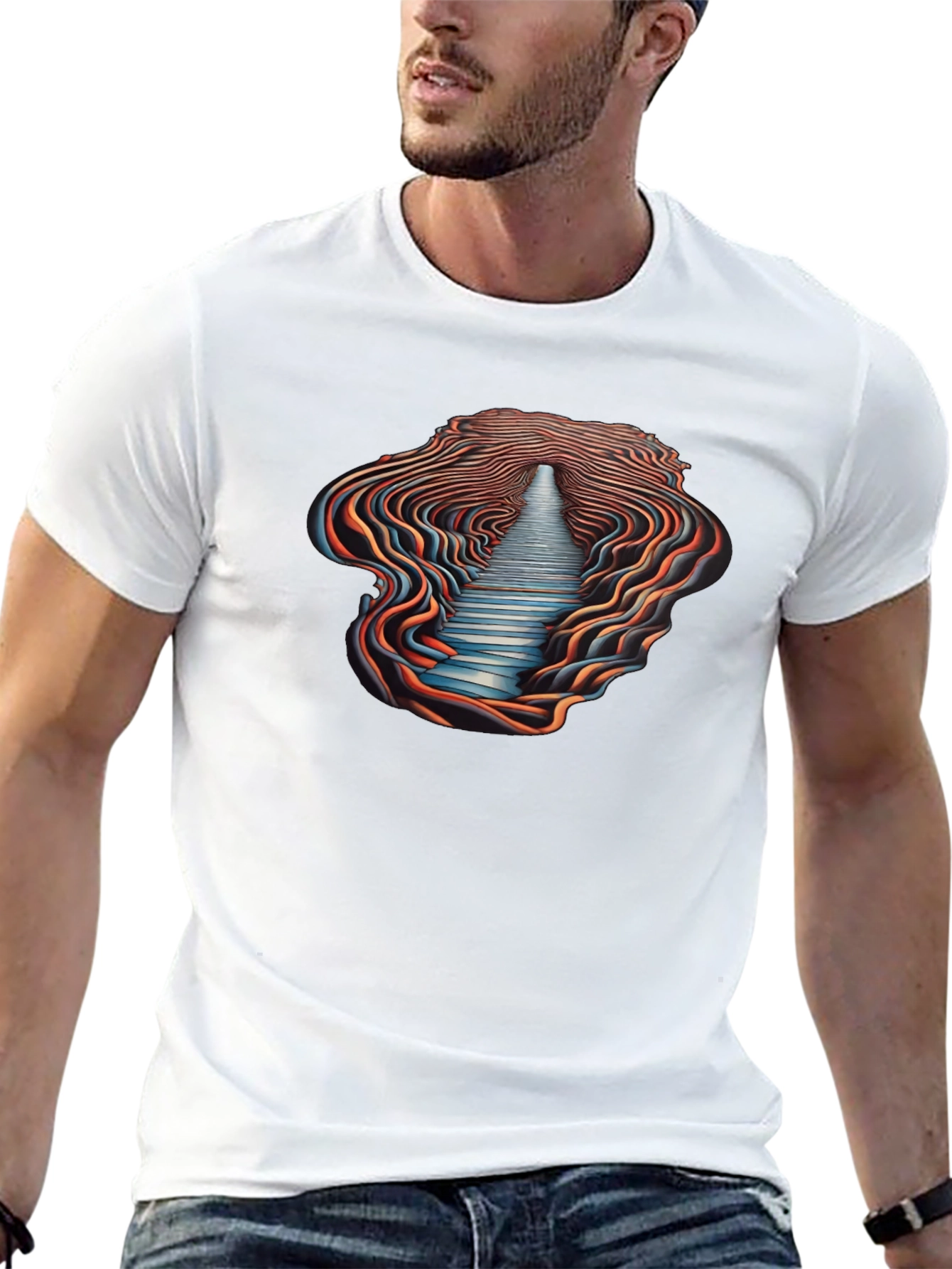 Black Optical Illusion Pathway Graphic Tee - Black view 13