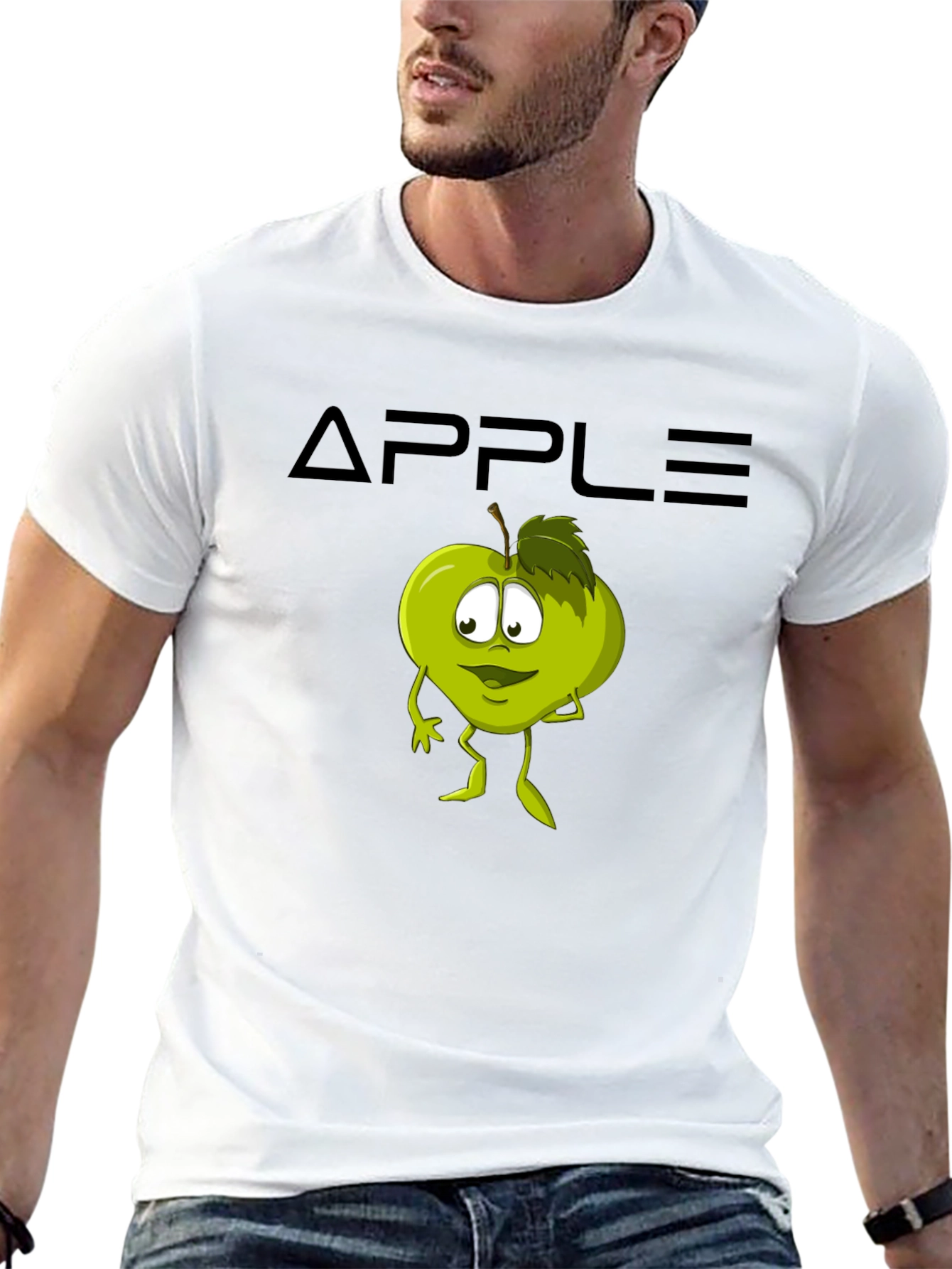 Black Funny Apple Cartoon Graphic Black T-Shirt view 13