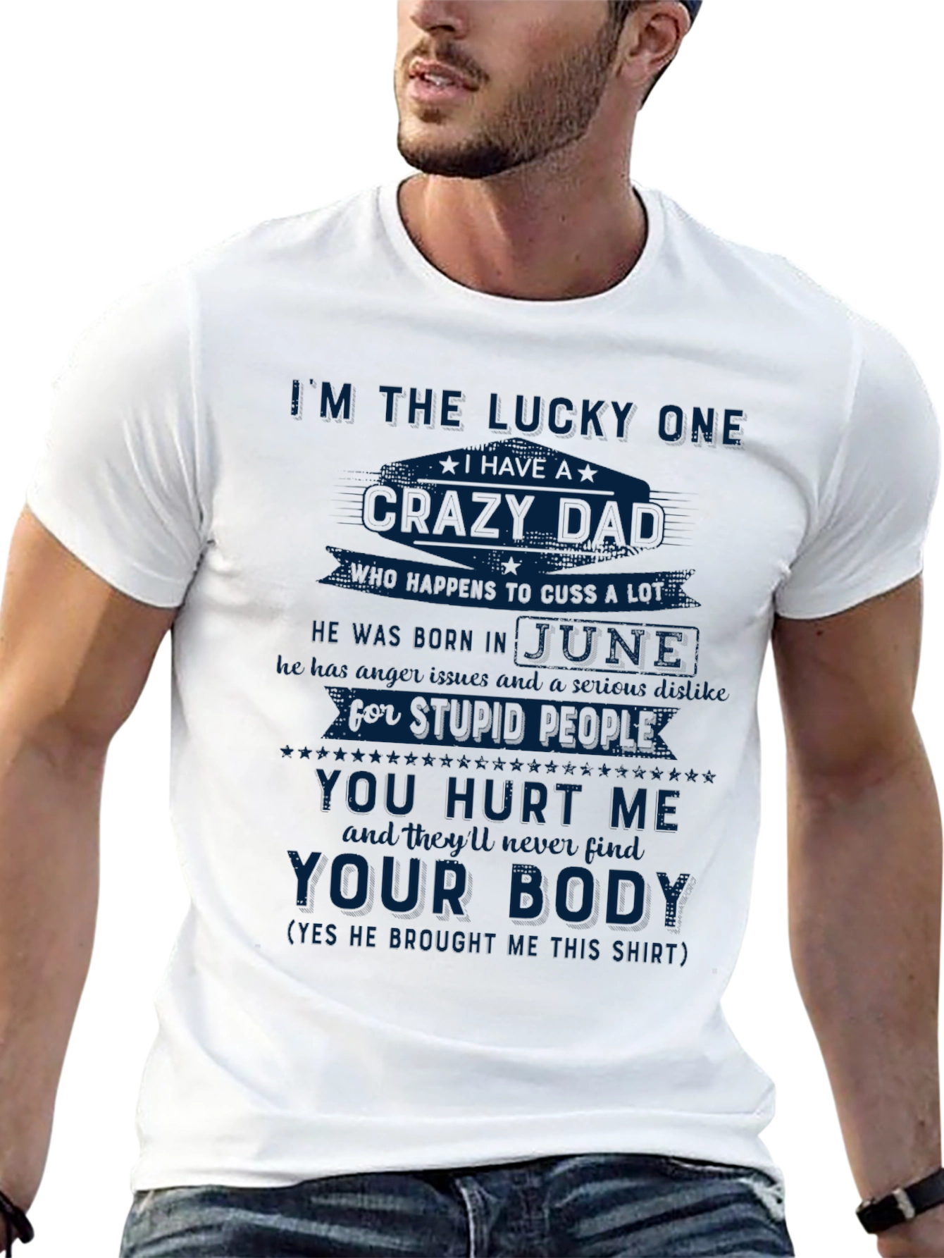 Black Lucky One Crazy Dad T-Shirt - Born in June view 13