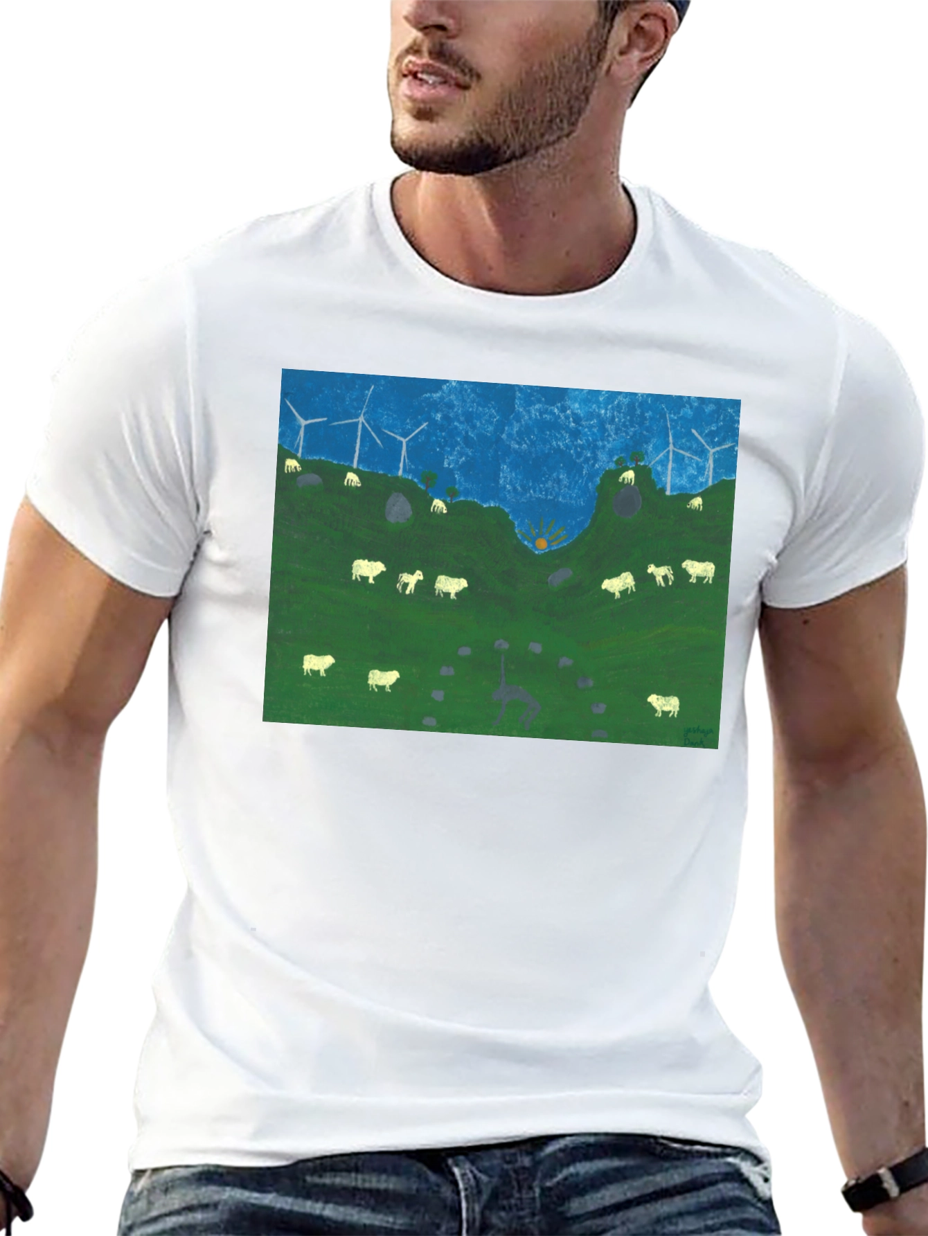 Black Wind Turbines & Sheep Graphic Tee view 13