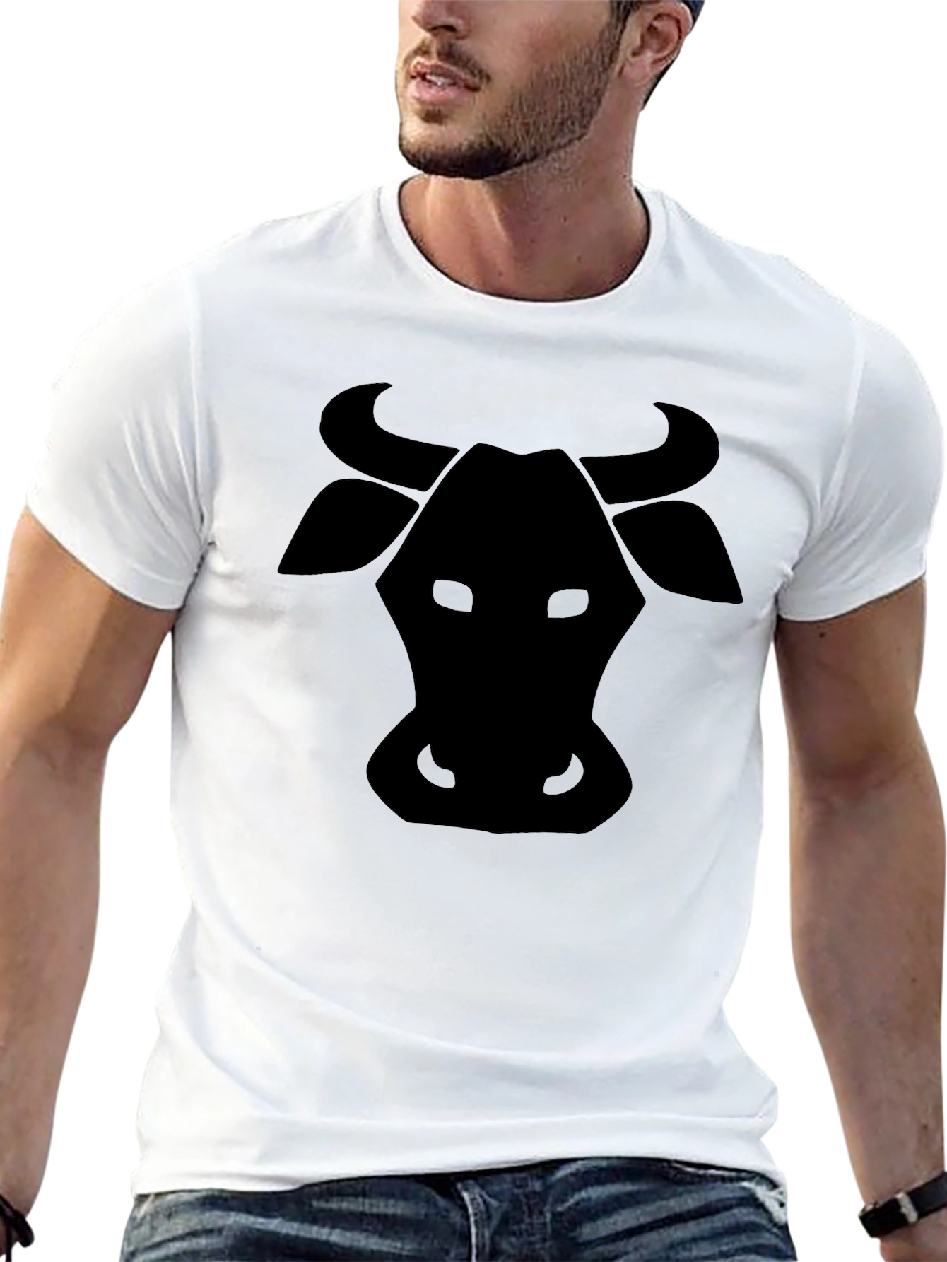 Black Cow Silhouette Black T-Shirt - Unisex Casual Tee view 13