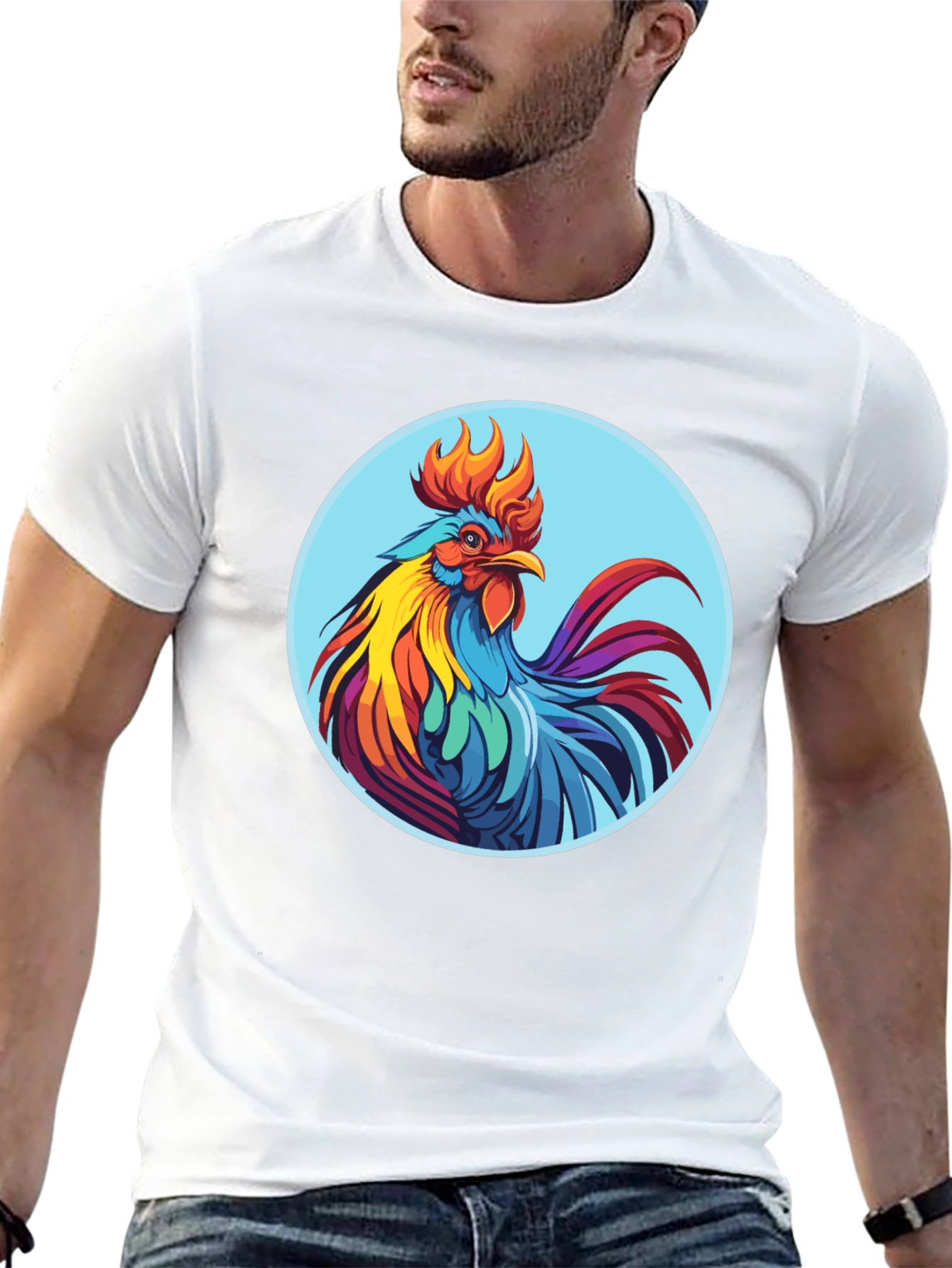 Black Rooster Graphic Tee - Bold Black Cotton T-Shirt view 13