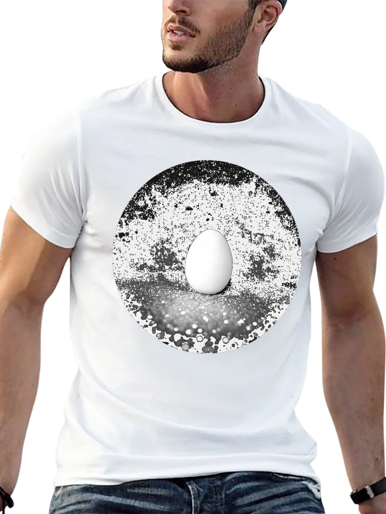 Black Abstract Egg Graphic Tee - Black Cotton T-Shirt view 13