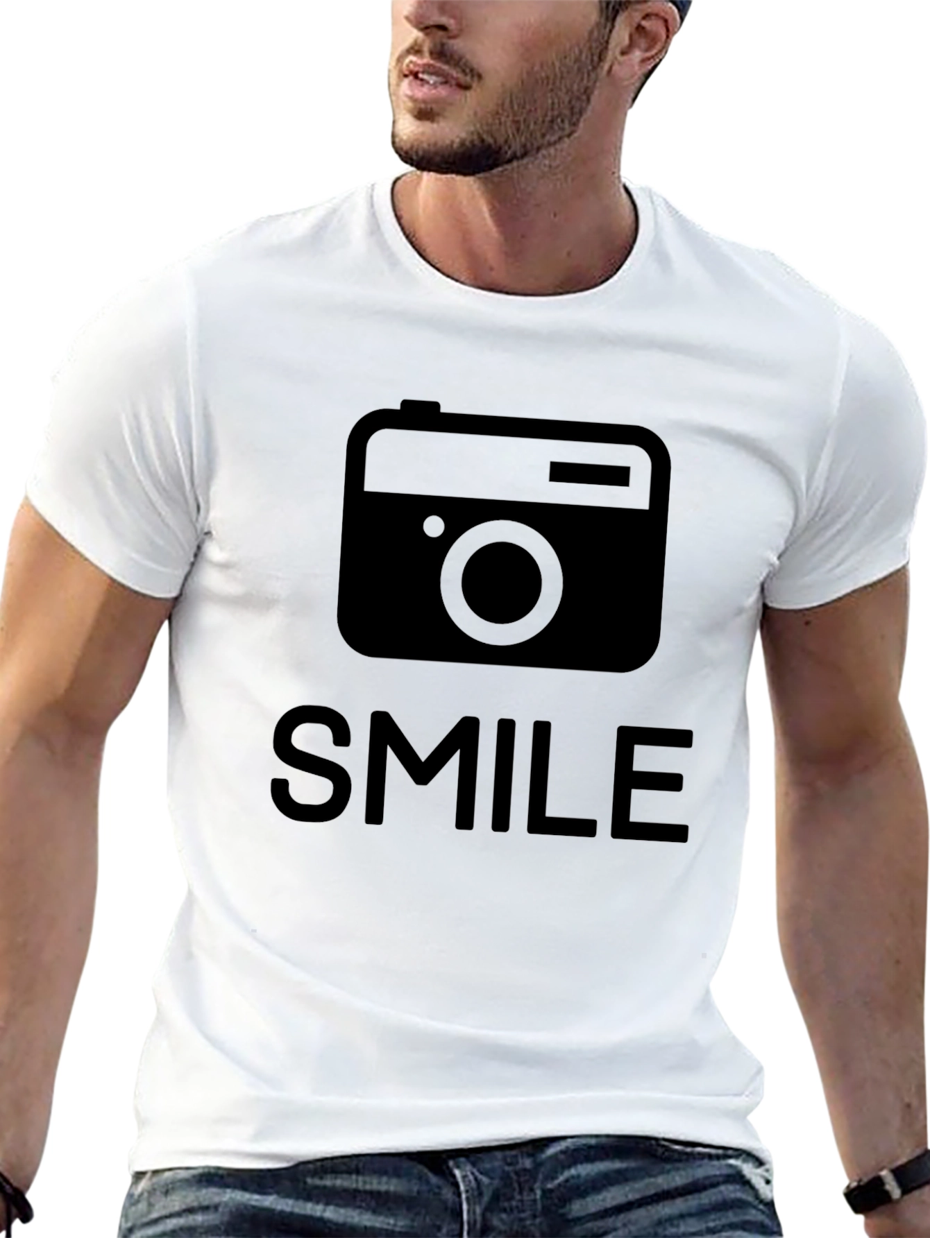 Black Smile Camera Graphic T-Shirt - Black Crew Neck Tee view 13