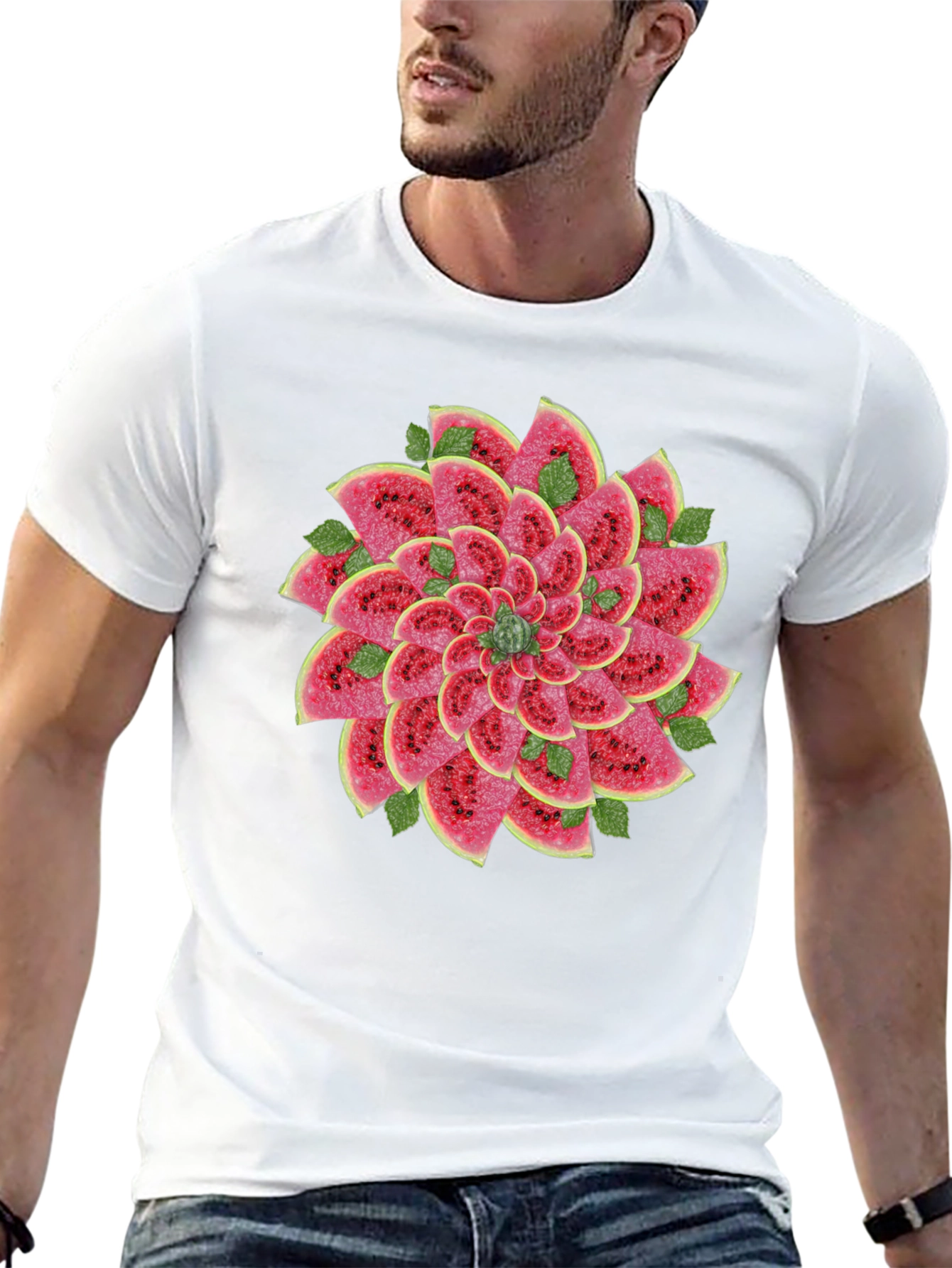 Black Watermelon Slice Flower Graphic Black T-Shirt view 13