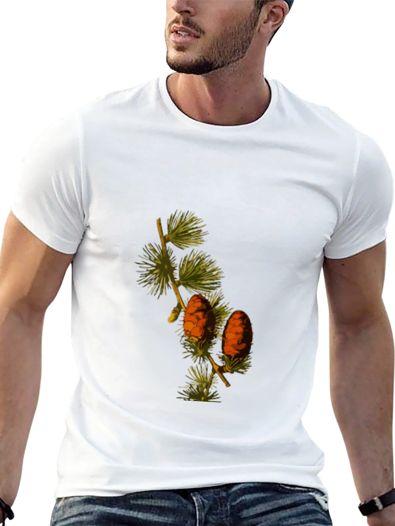 Black Botanical Pine Cone Graphic Tee - Nature Inspired T-Shirt view 13