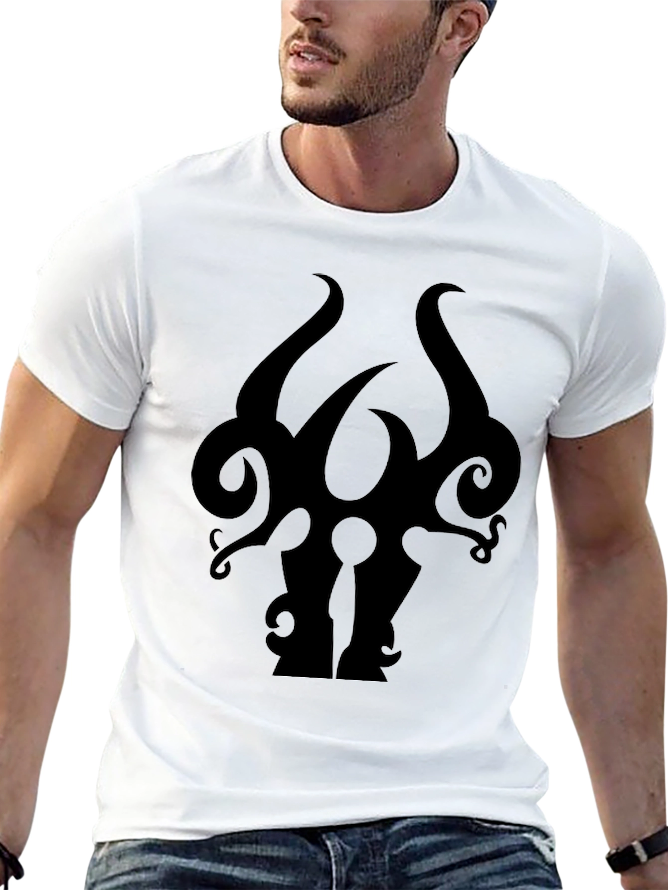 Black Men's Black Graphic Tee - Abstract Silhouette Design view 13