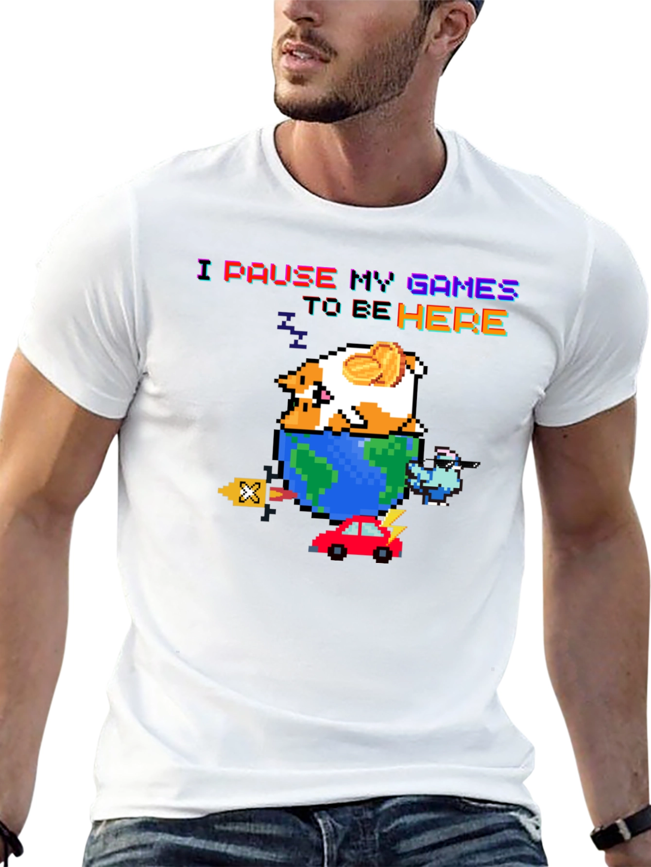 Black Pixel Art Gamer T-Shirt - I Pause My Games view 13
