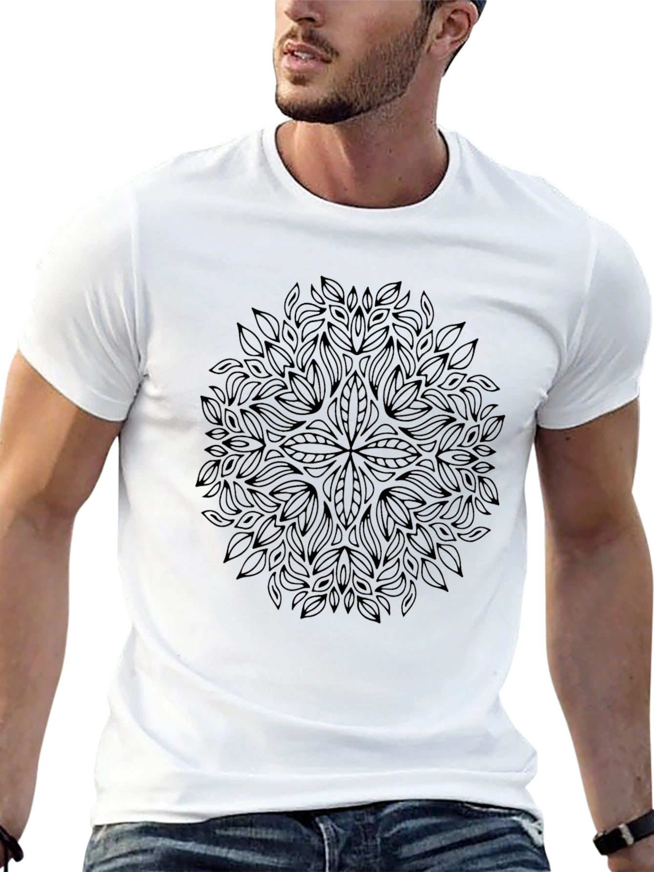 Black Black Mandala Graphic Print Crew Neck T-Shirt view 13
