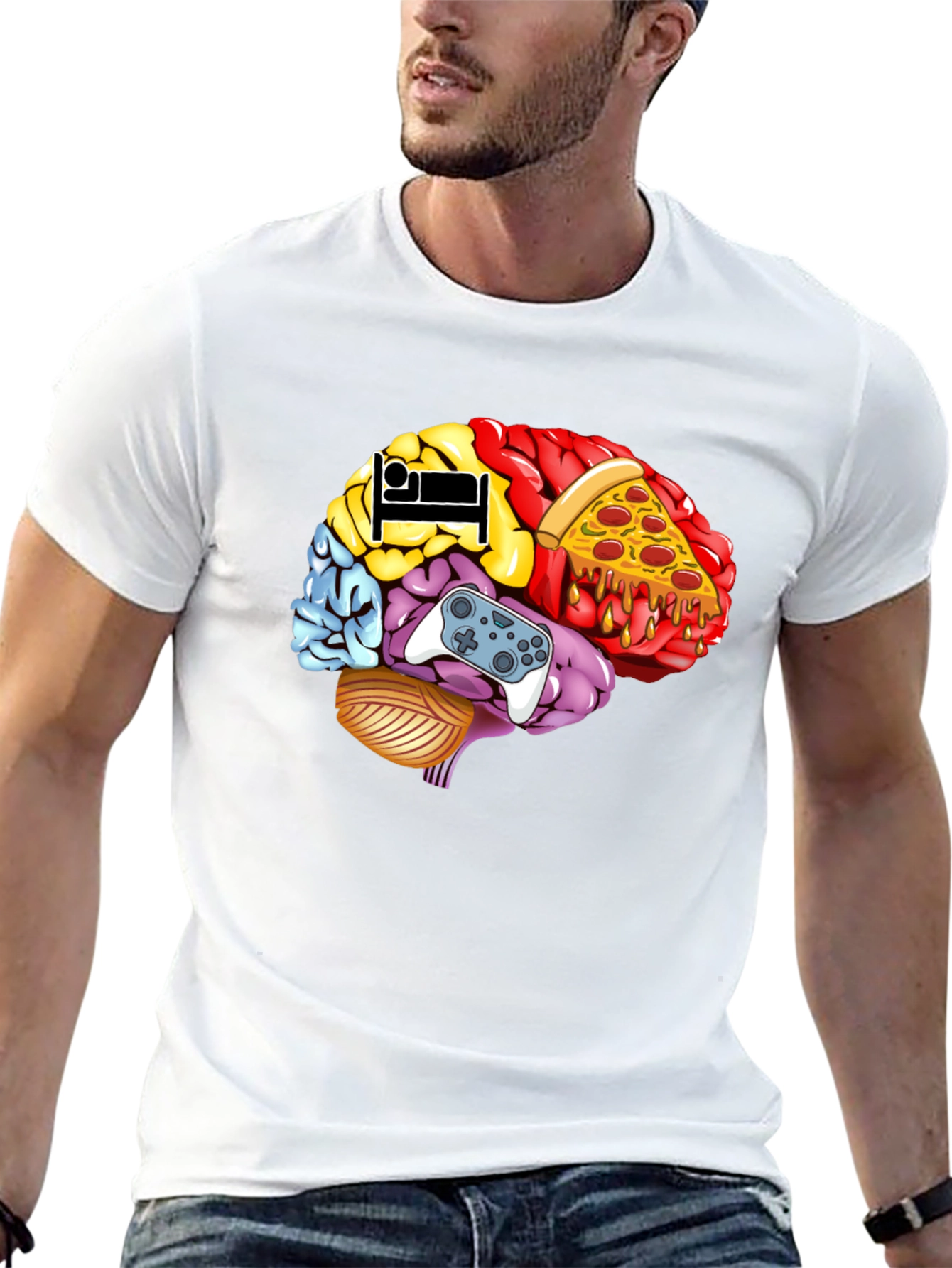 Black Brain Food Gamer T-Shirt - Men's Black Graphic Tee view 13