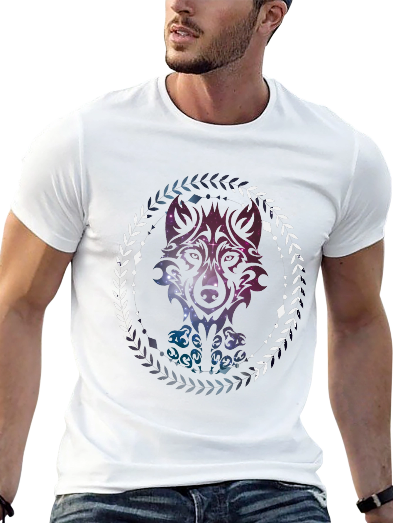 Black Wolf Galaxy T-Shirt - Artistic Graphic Tee view 13