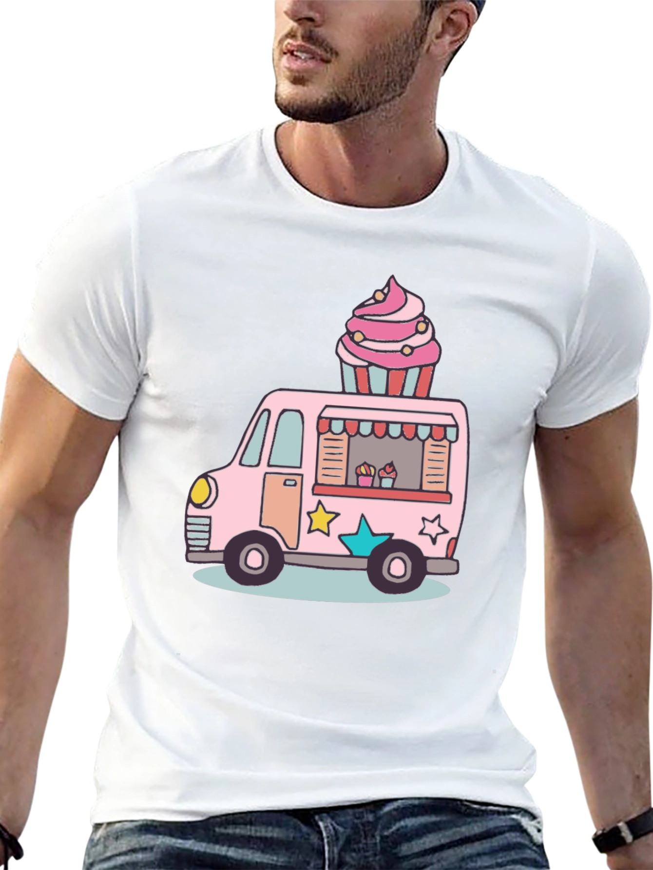 Black Cupcake Truck Graphic T-Shirt - Novelty Foodie Tee view 13