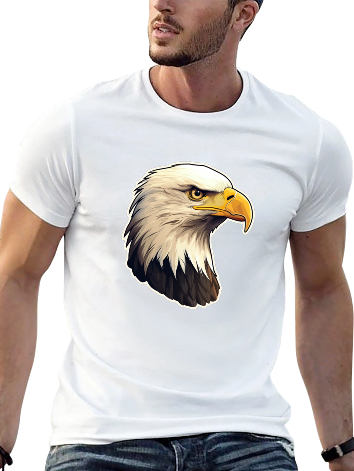 Black Bald Eagle Graphic Print Black T-Shirt view 13