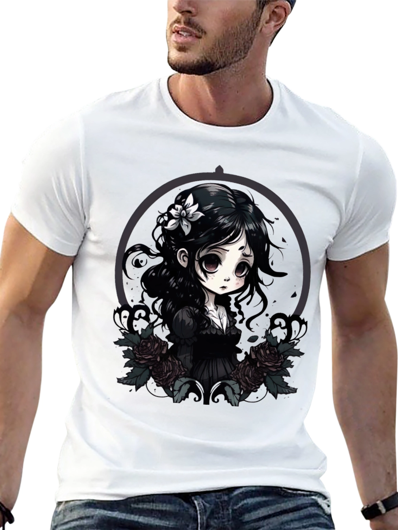 Black Gothic Anime Girl T-Shirt view 13
