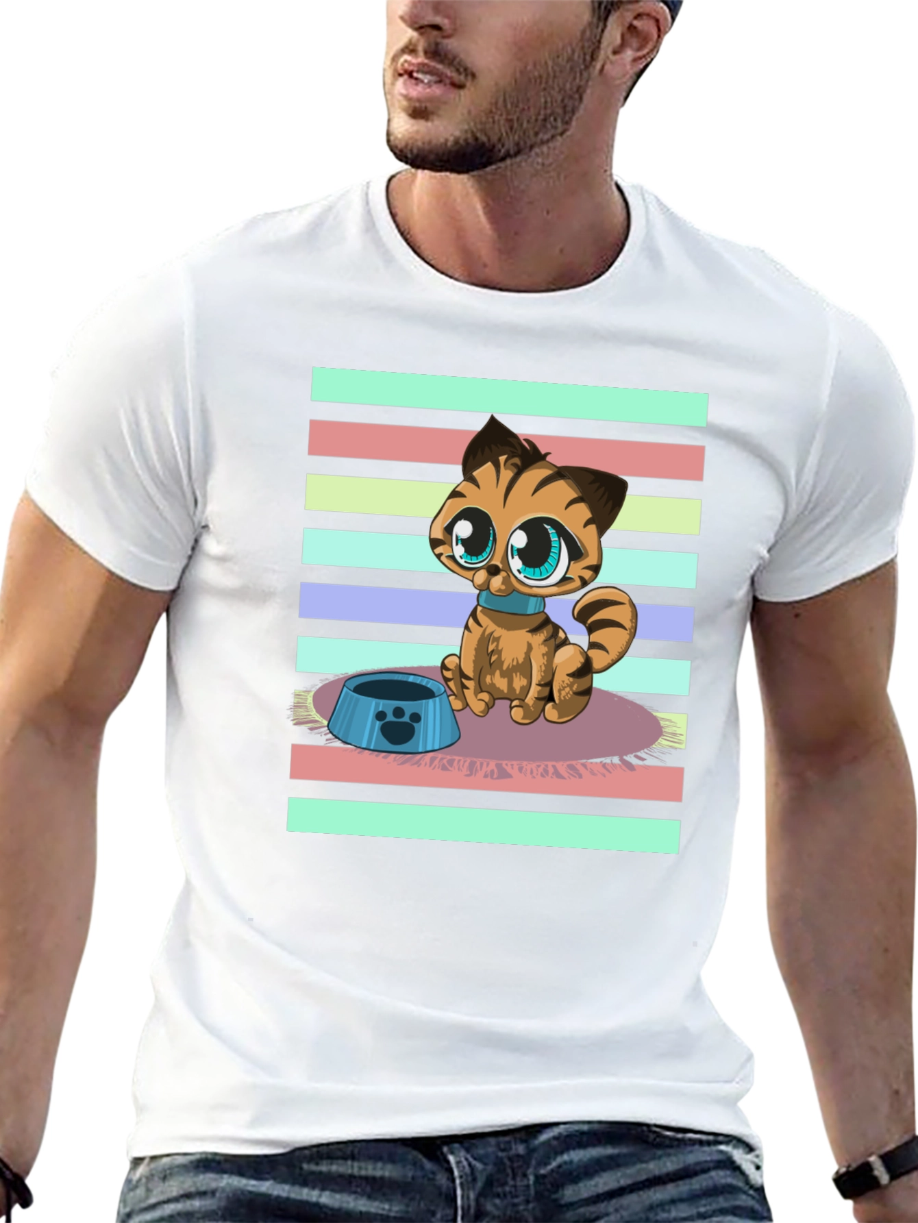 Black Cute Cartoon Cat Graphic T-Shirt view 13
