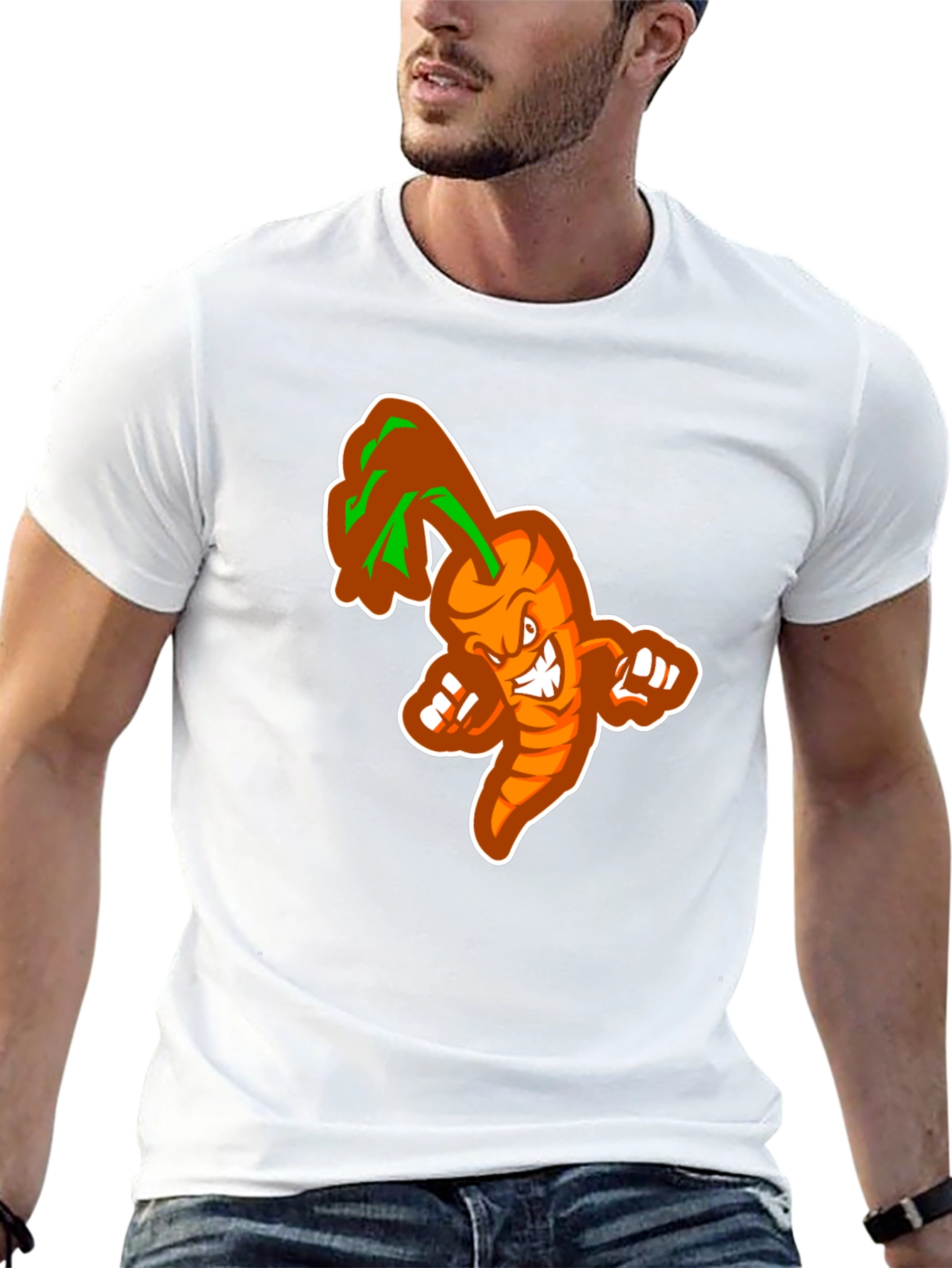Black Men's Black T-shirt with Cartoon Carrot Design view 13