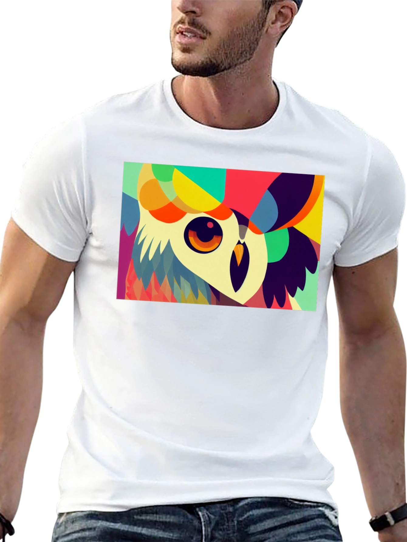 Black Abstract Owl Graphic Tee - Unique Colorful Design view 13