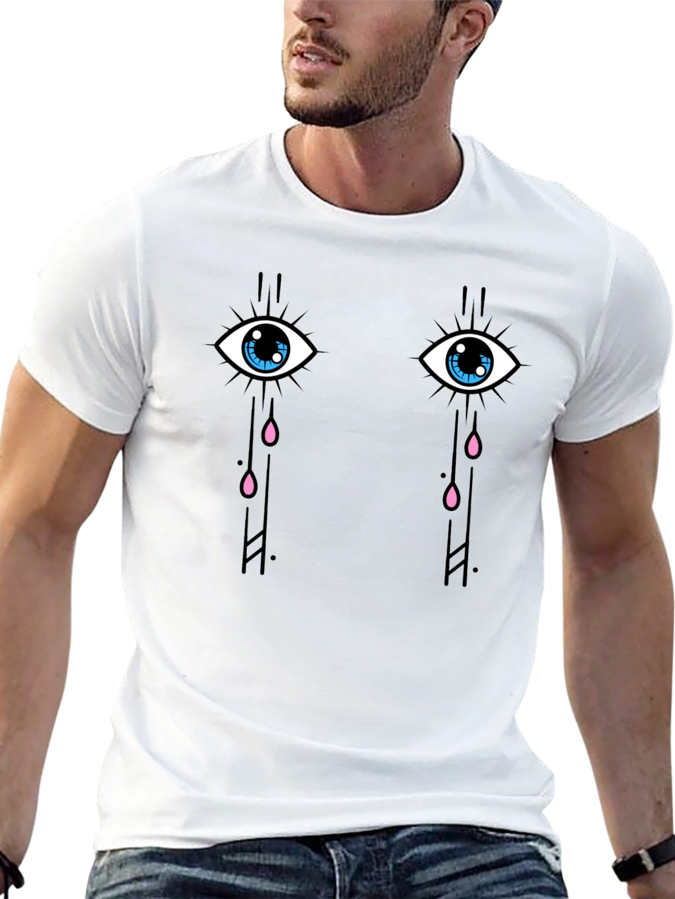 Black Teary Eyes Graphic Tee - Trendy Black Cotton T-Shirt view 13