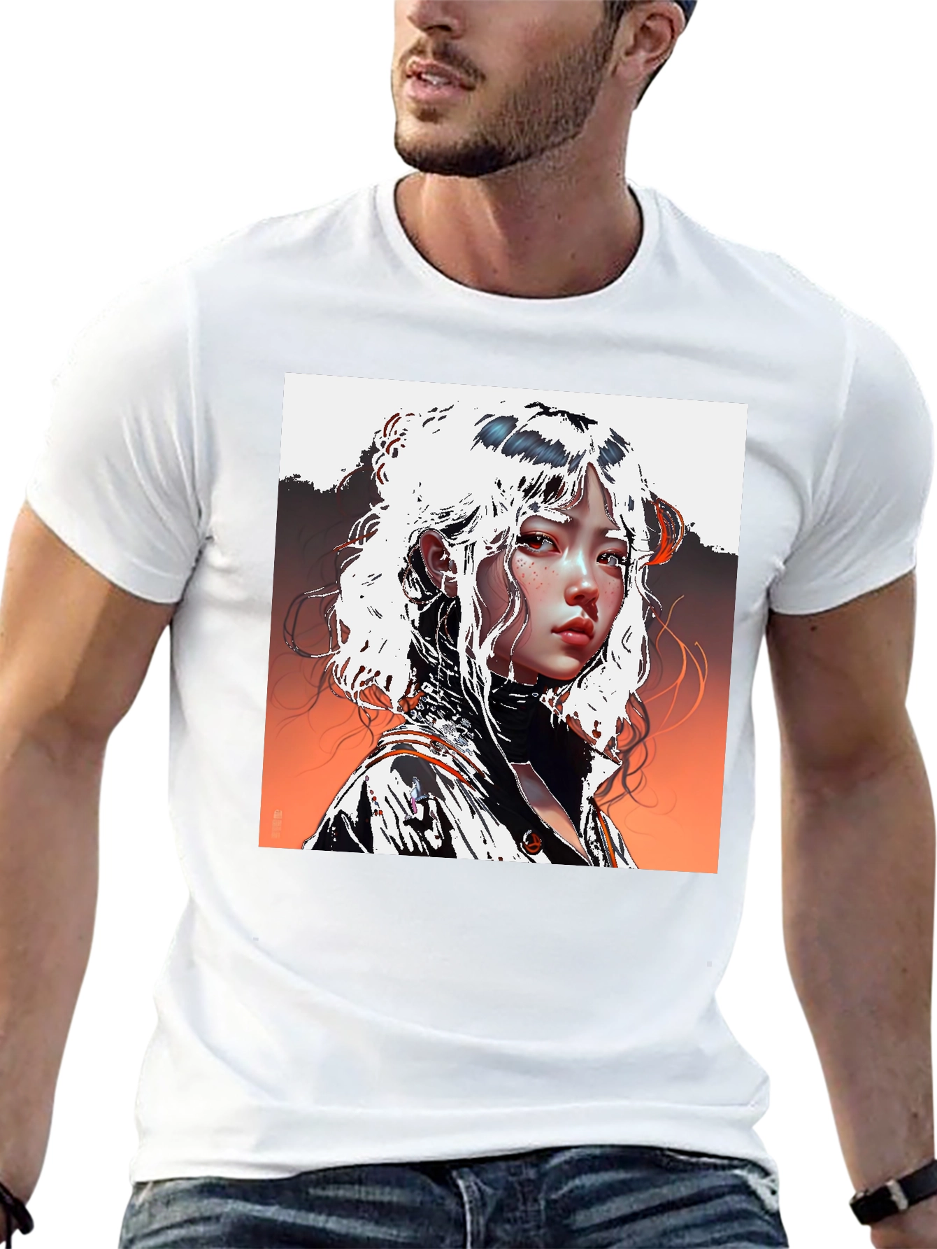 Black Anime Portrait Graphic Tee - Unisex Black T-Shirt view 13