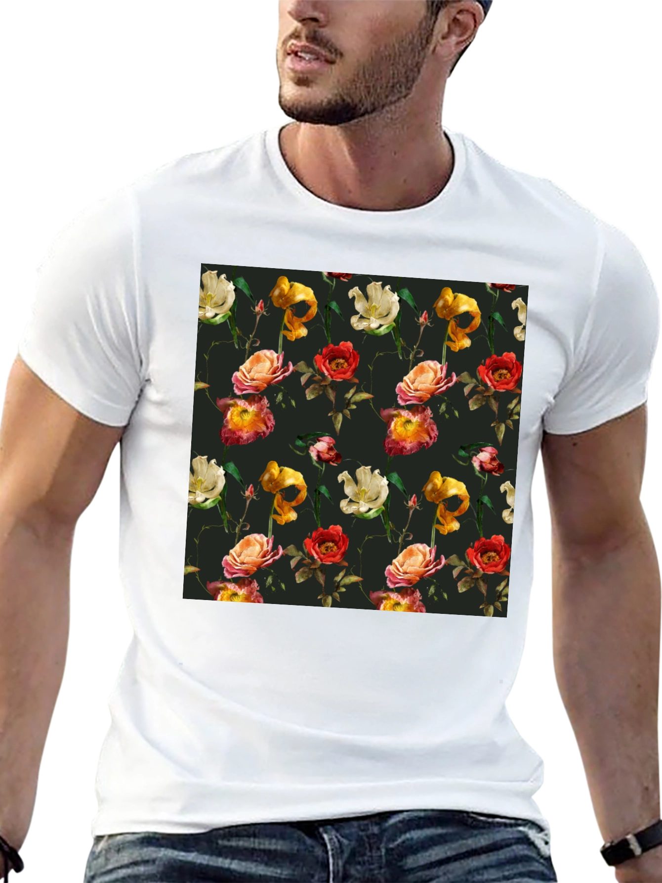 Black Floral Print Black T-Shirt view 13