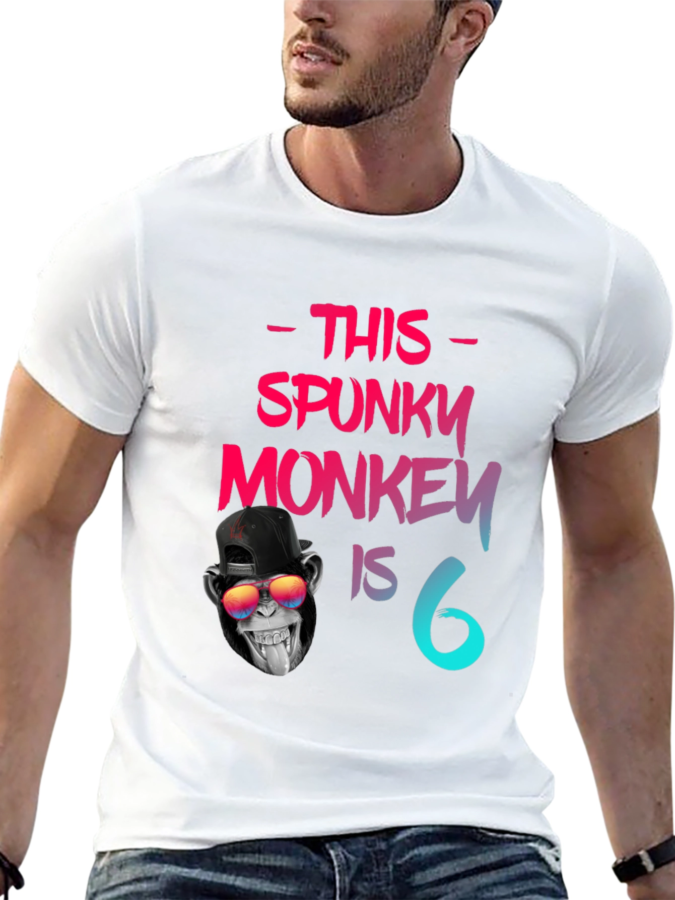 Black Spunky Monkey Birthday T-Shirt -  6 Years Old view 13