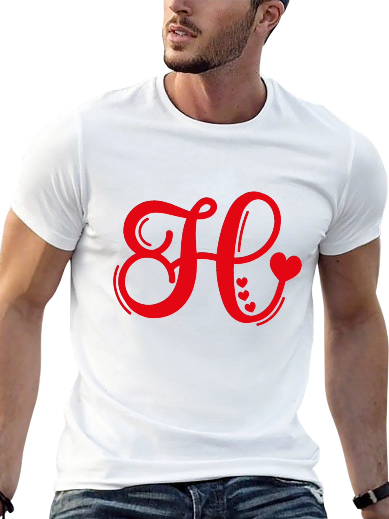 Black Red Heart Initial Letter Black T-Shirt view 13