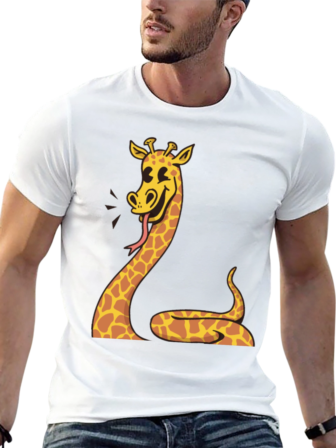 Black Giraffe Snake Graphic Tee - Unique Men's Black T-Shirt view 13