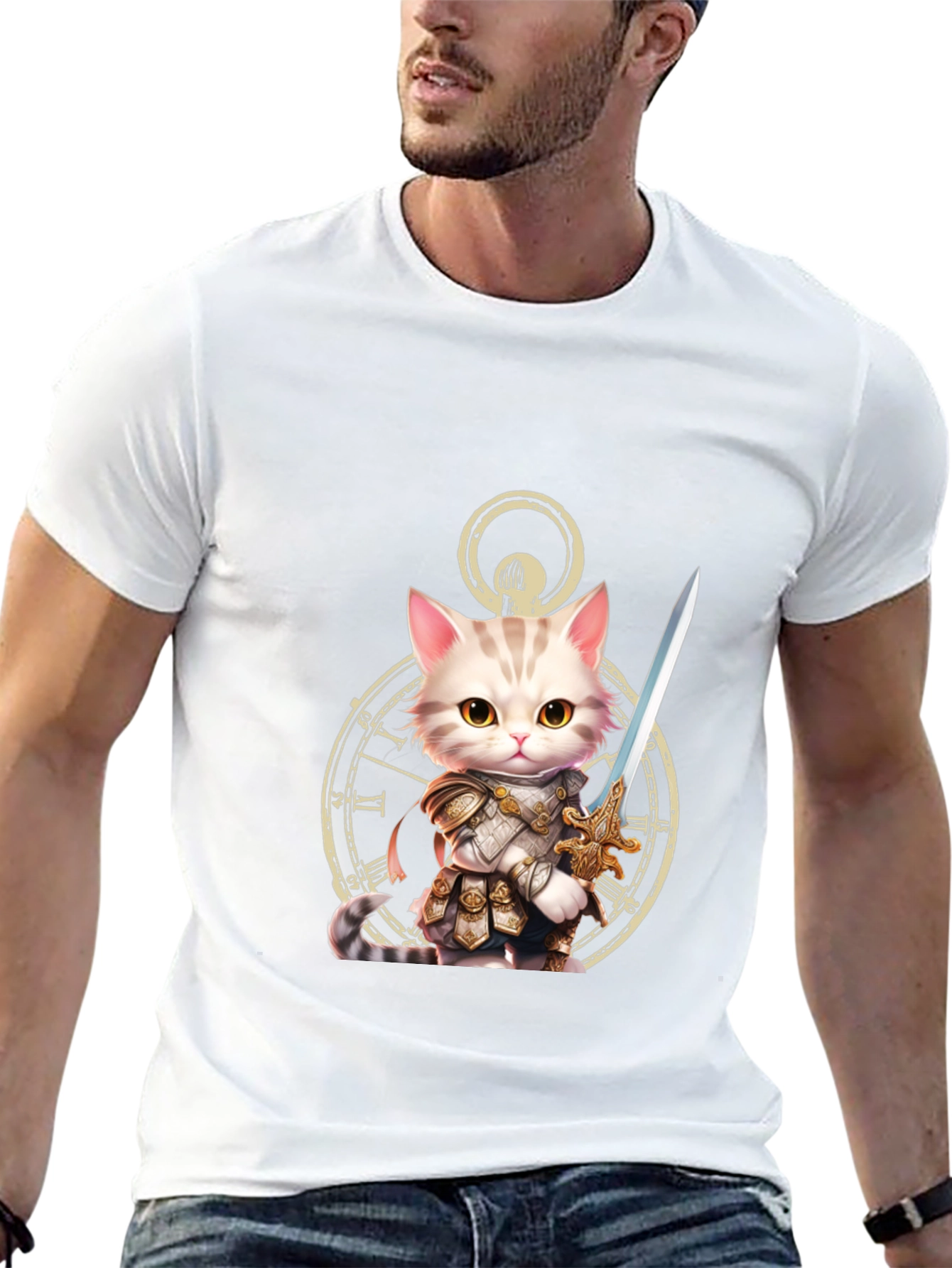 Black Cat Knight T-Shirt - Whimsical Warrior Design view 13