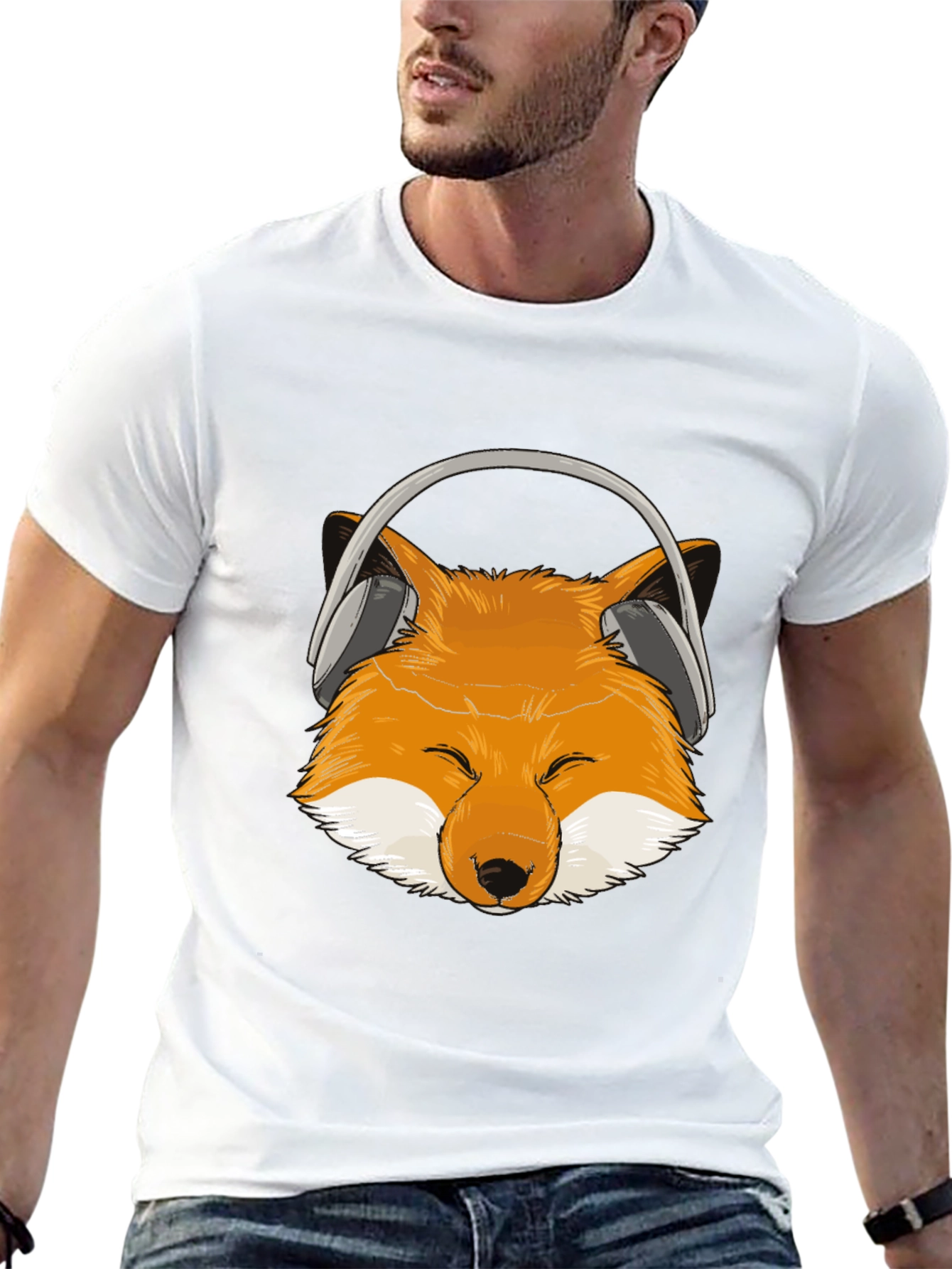 Black Fox Headphone T-Shirt - Cool Animal Design view 13