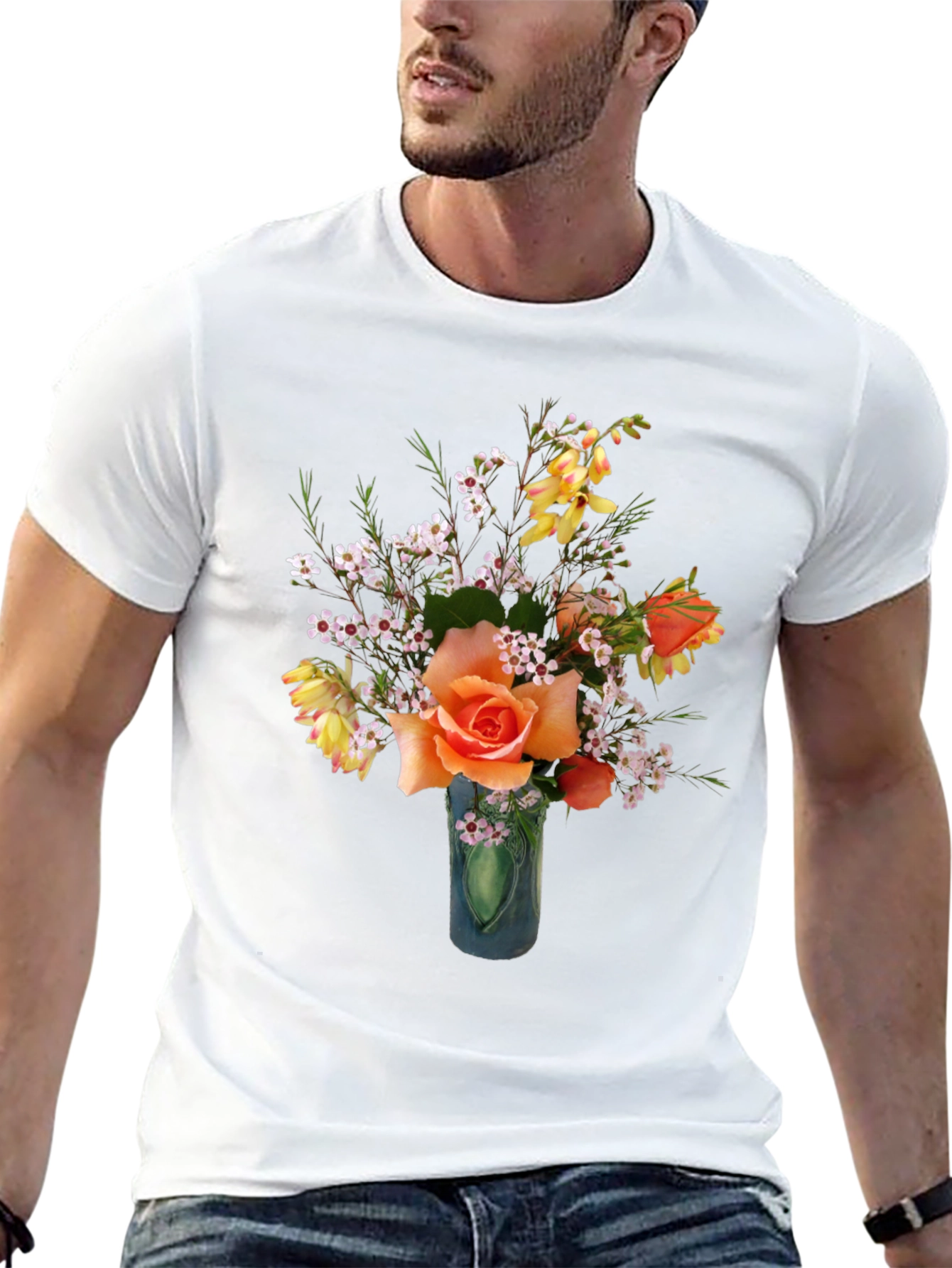 Black Floral T-Shirt - Rose Bouquet Graphic Tee view 13