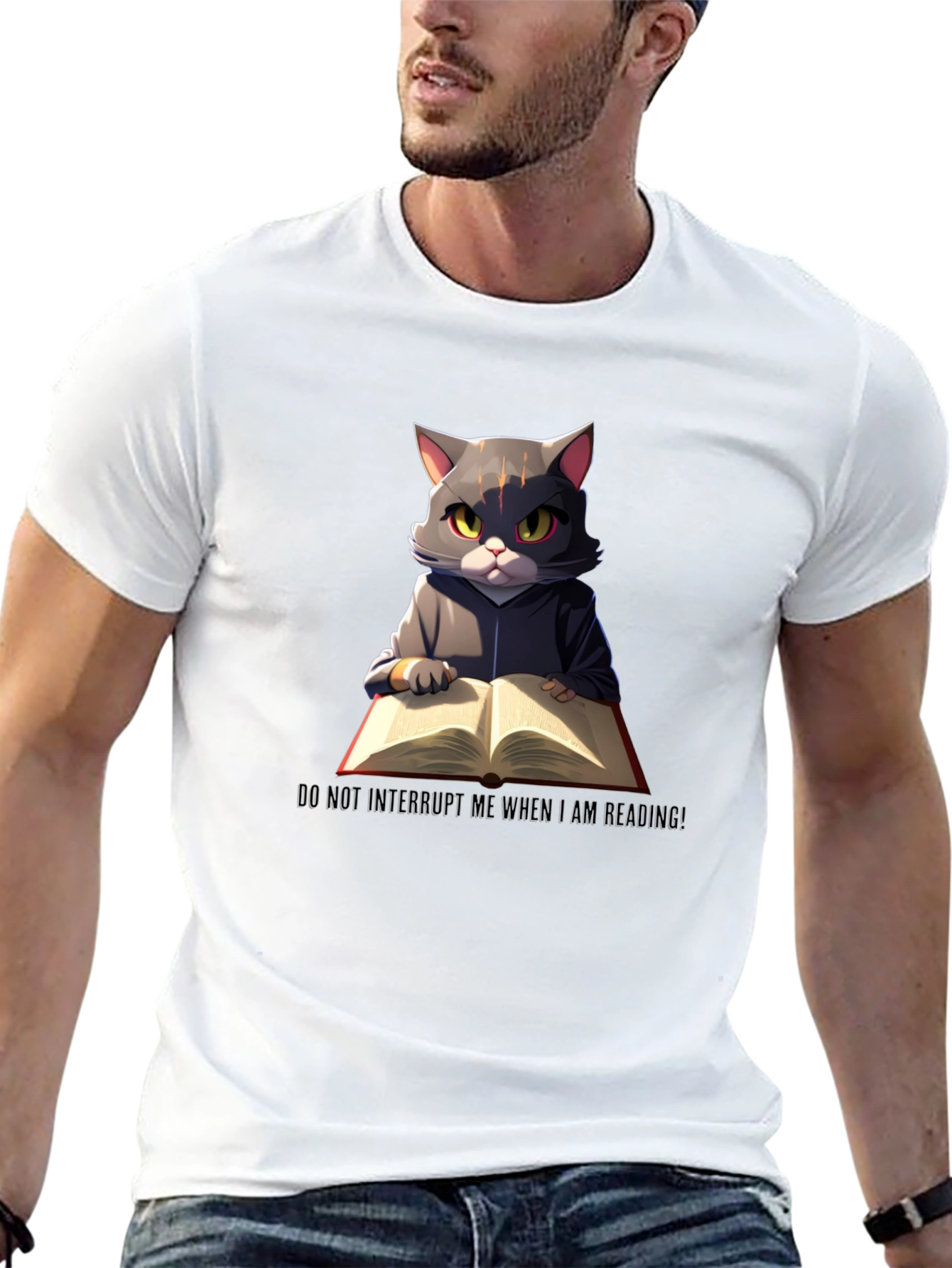 Black Reading Cat Graphic T-Shirt - Do Not Disturb view 13