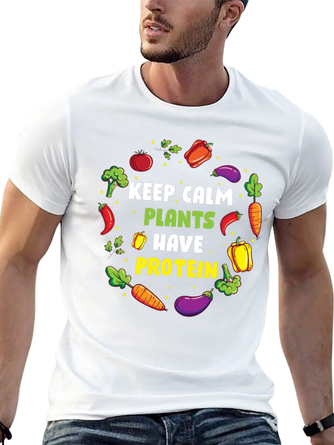 Black Vegan Protein T-Shirt - Keep Calm, Eat Plants view 13