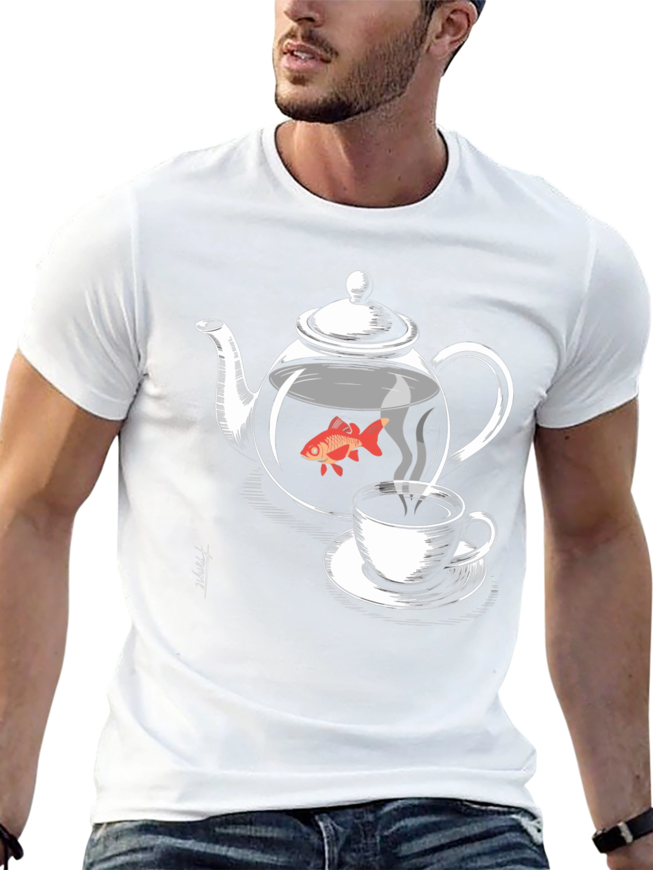 Black Teapot Goldfish Graphic T-Shirt - Unique Design view 13
