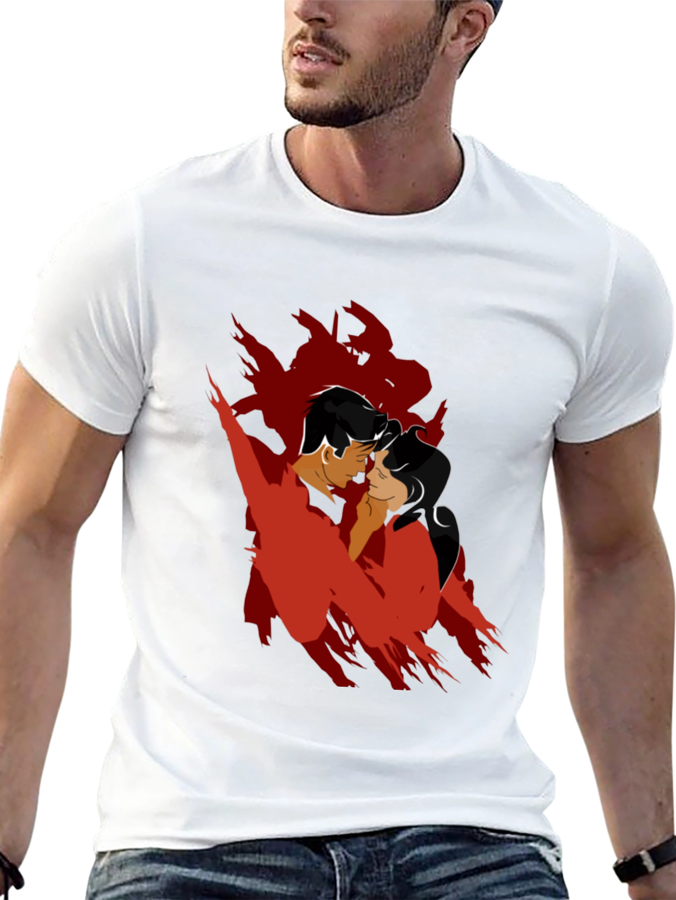 Black Romantic Silhouette Graphic Tee - Black Cotton Blend view 13