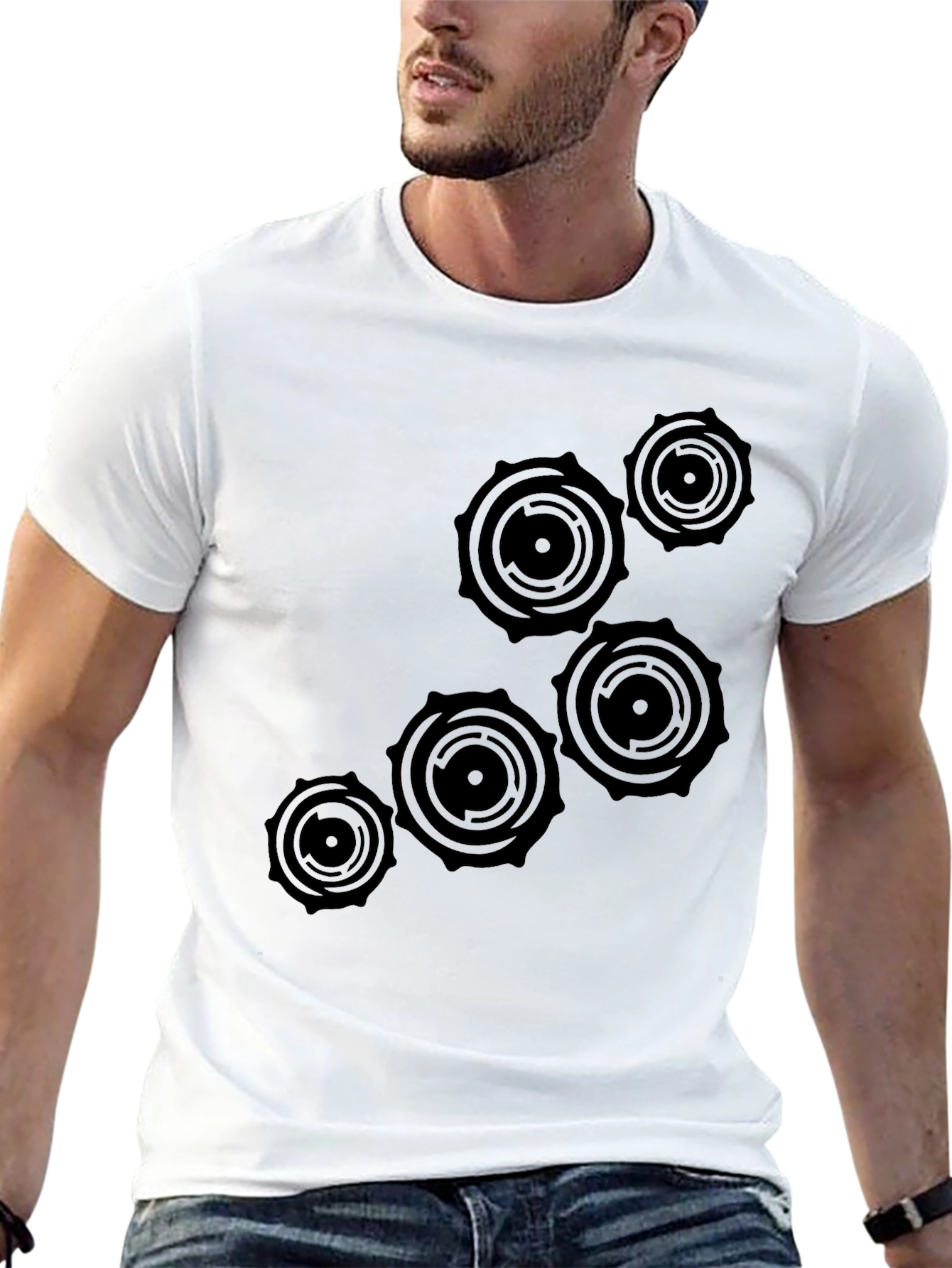 Black Abstract Circle Design Black T-Shirt view 13