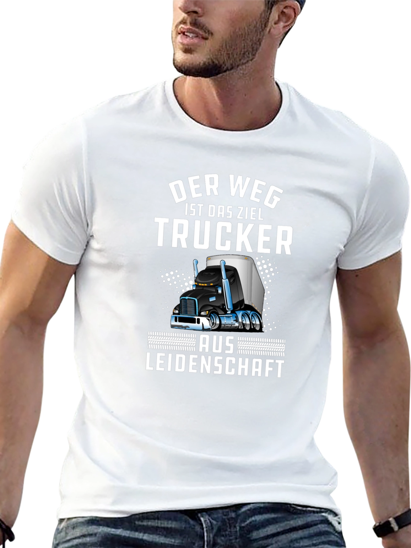 Black Trucker T-Shirt - "Der Weg Ist Das Ziel" Design view 13
