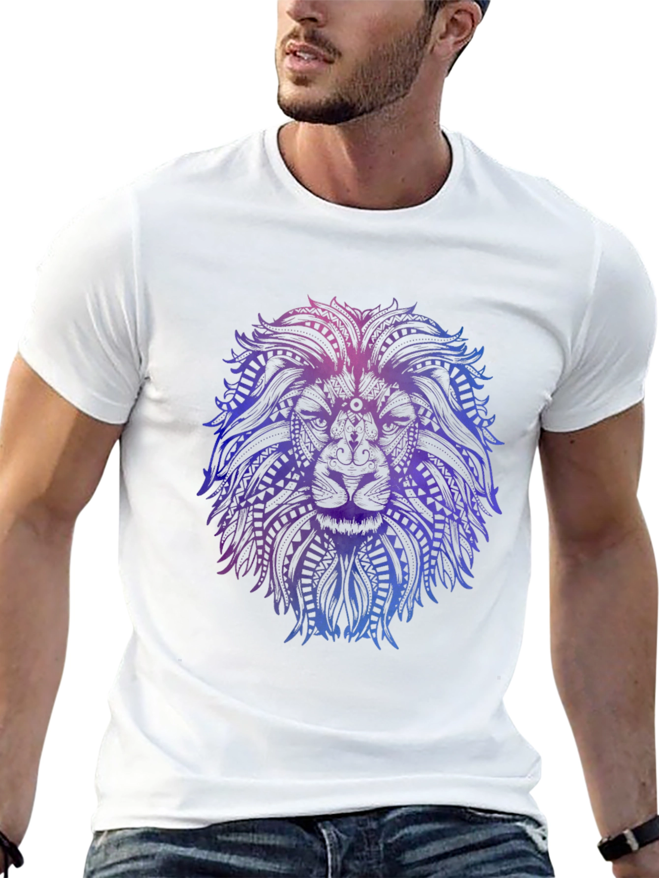 Lion Mandala Graphic Tee - Stylish Men's Black T-Shirt - 13