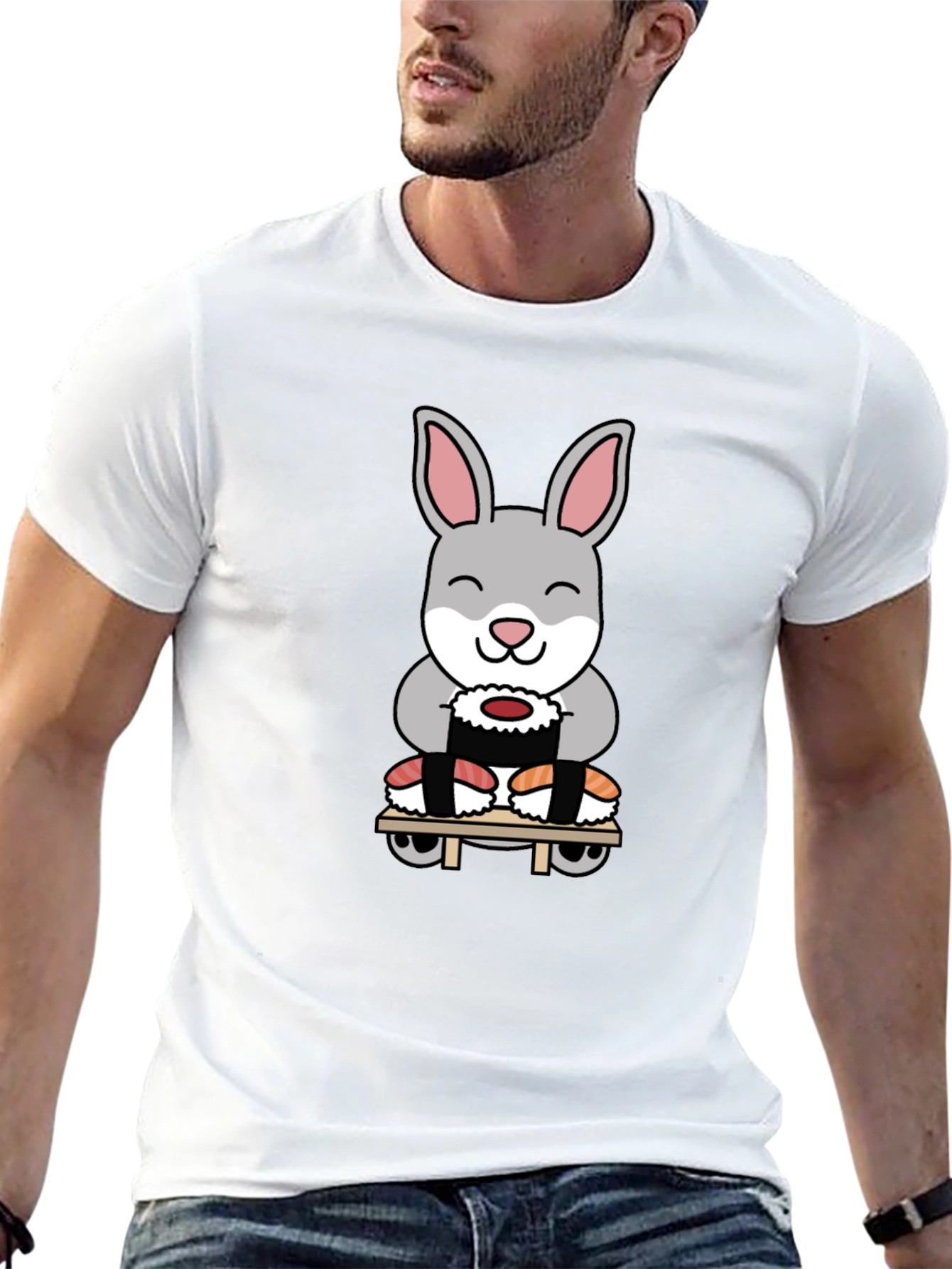 Black Sushi Rabbit Graphic T-Shirt - Black Cotton Blend view 13