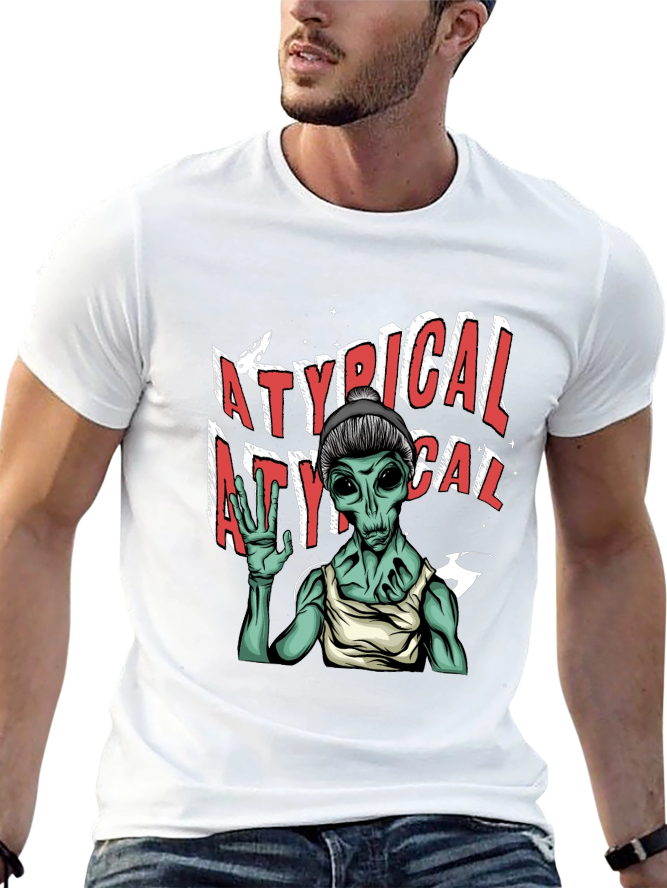 Black Atypical Alien Graphic Tee - Black Cotton T-Shirt view 13
