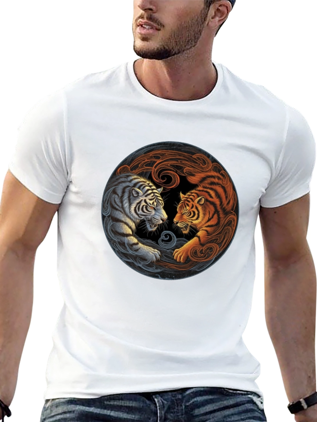 Black Yin Yang Tiger Graphic Tee - Black Cotton Blend view 13