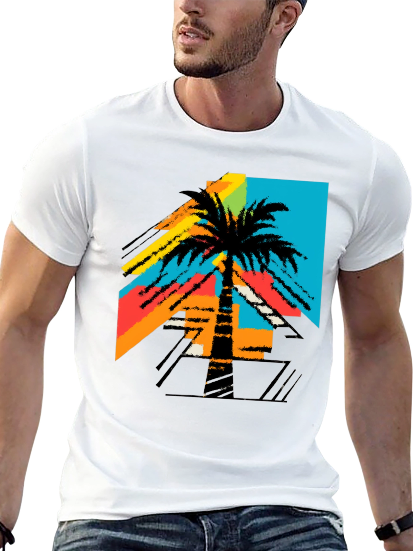 Black Retro Palm Tree Graphic Tee - Black T-Shirt view 13