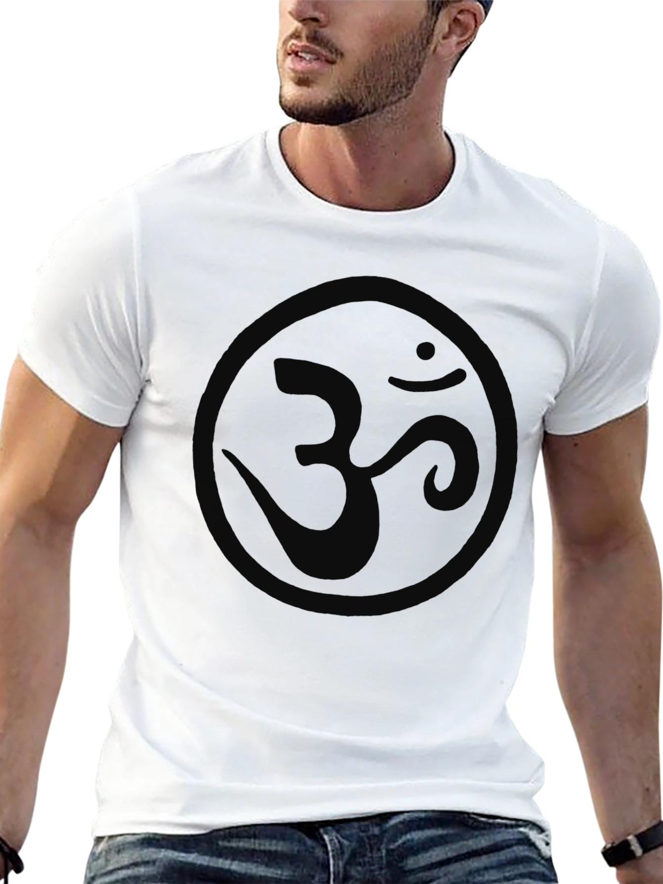 Black Men's Black Om Symbol Graphic T-Shirt view 13
