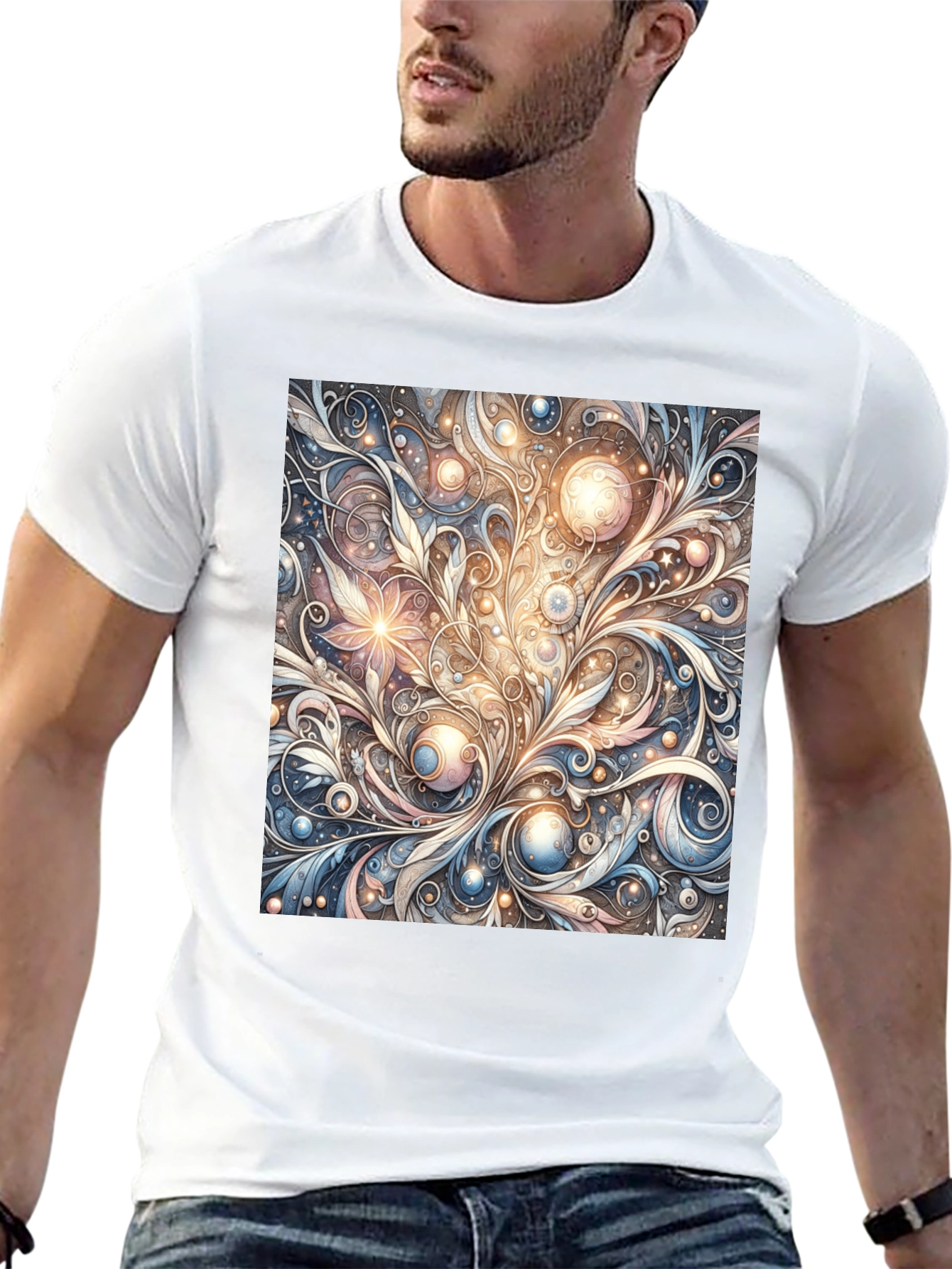 Black Art Nouveau Swirl T-Shirt: Unique Pattern Tee view 13