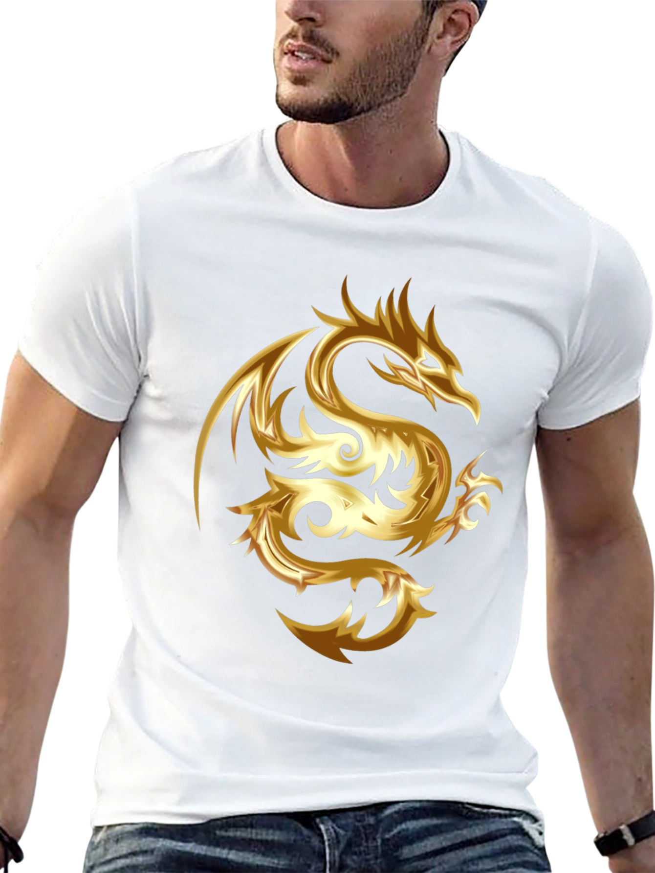 Black Gold Dragon Graphic Tee - Stylish Men's Black T-Shirt view 13