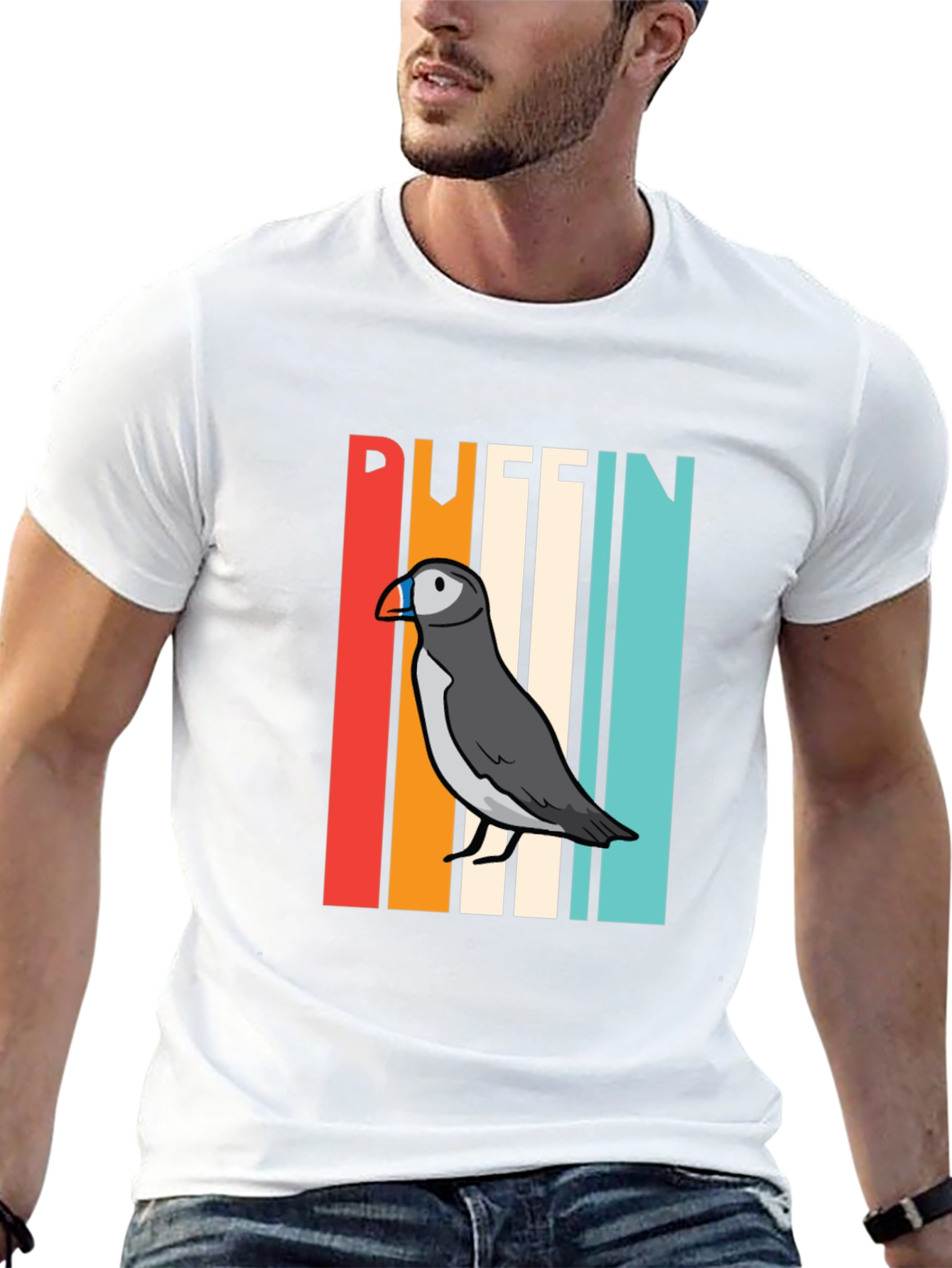 Black Retro Puffin Bird Graphic T-Shirt view 13