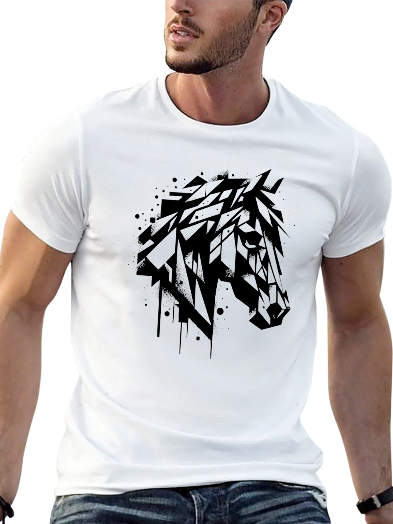 Abstract Horse Head Black T-Shirt - 13