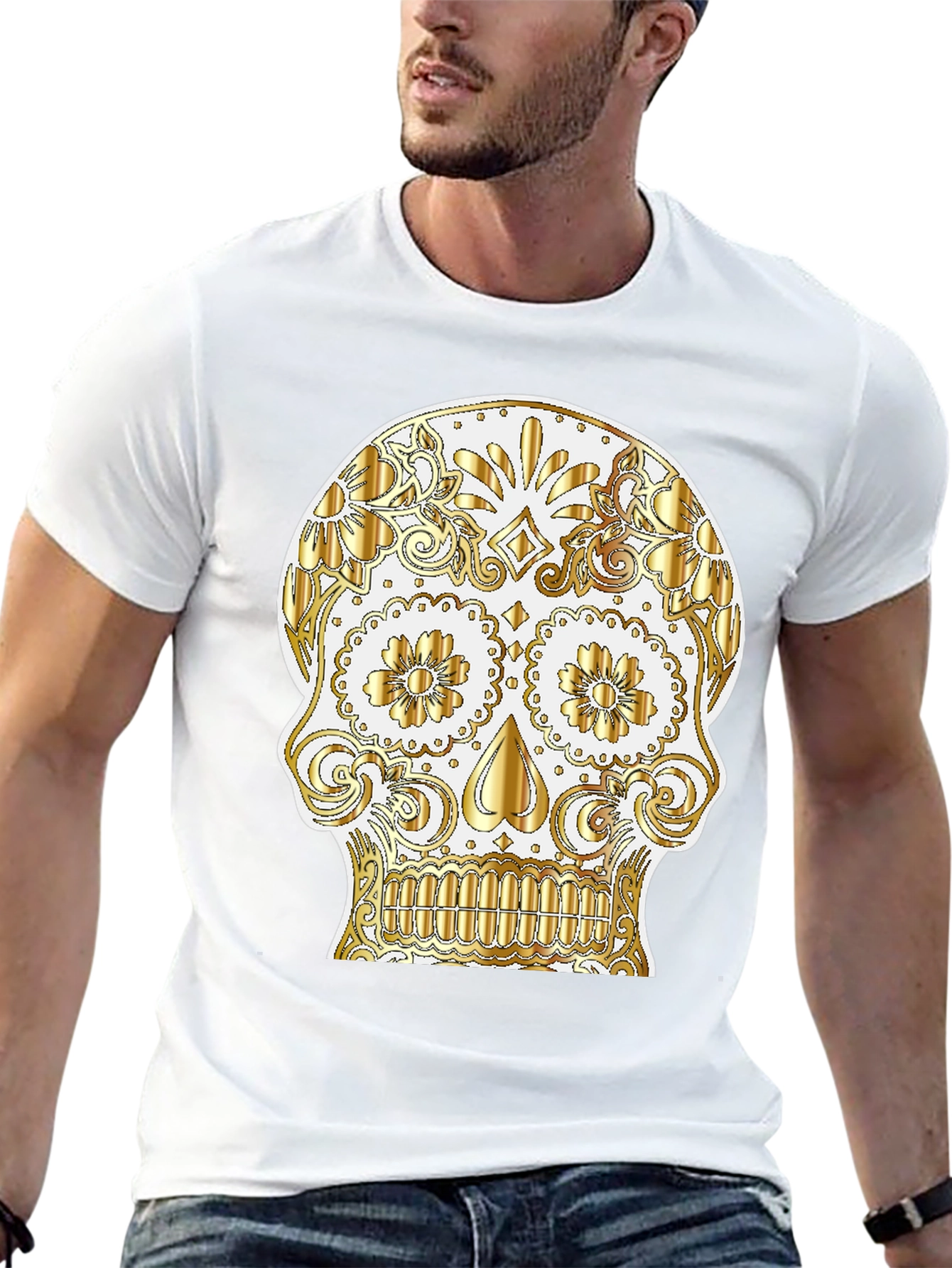 Black Sugar Skull Graphic Tee - Day of the Dead Shirt view 13
