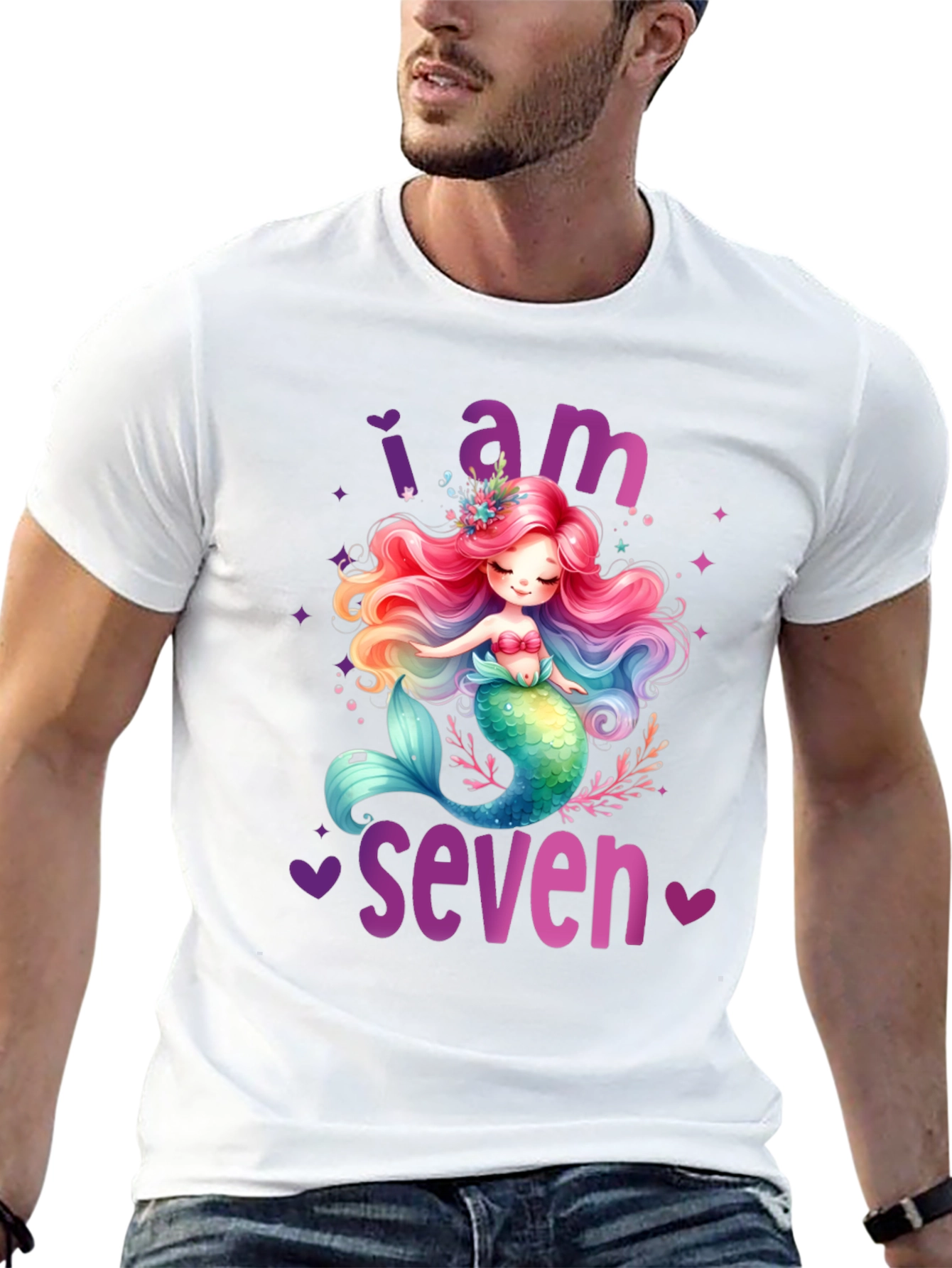 Black Mermaid Birthday T-Shirt - I Am Seven view 13