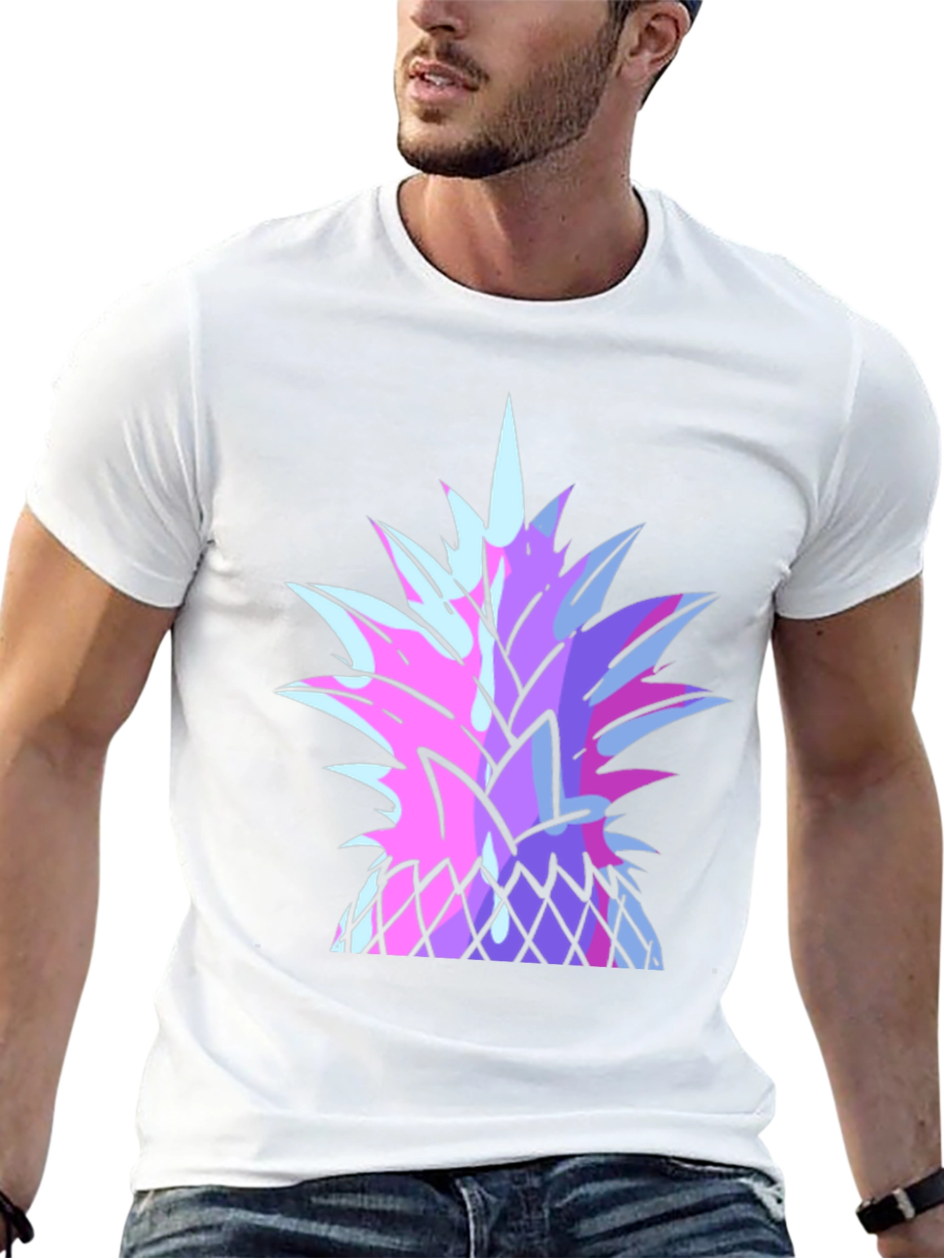 Black Vaporwave Pineapple Graphic Tee - Black Cotton T-Shirt view 13